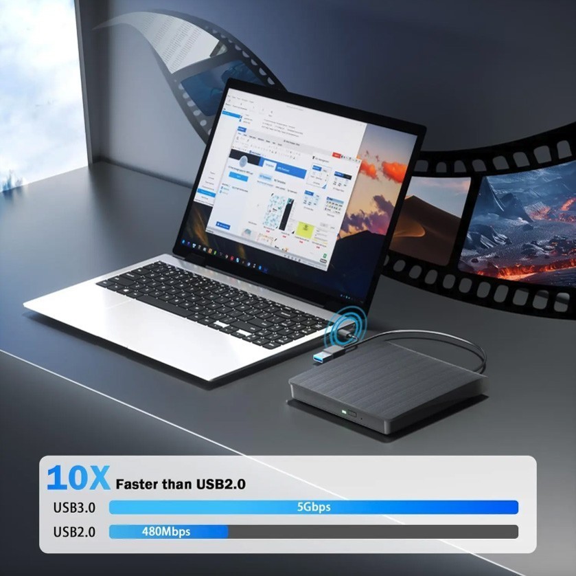 Slim External CD/DVD Drive USB 3.0 Player Burner Reader for Laptop PC Mac HP US