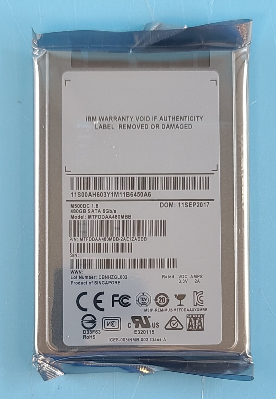LOT OF 4 Micron M500DC 1.8 MTFDDAA480MBB 480GB 1.8 SSD Micro-SATA μSATA 6.0 Gbps