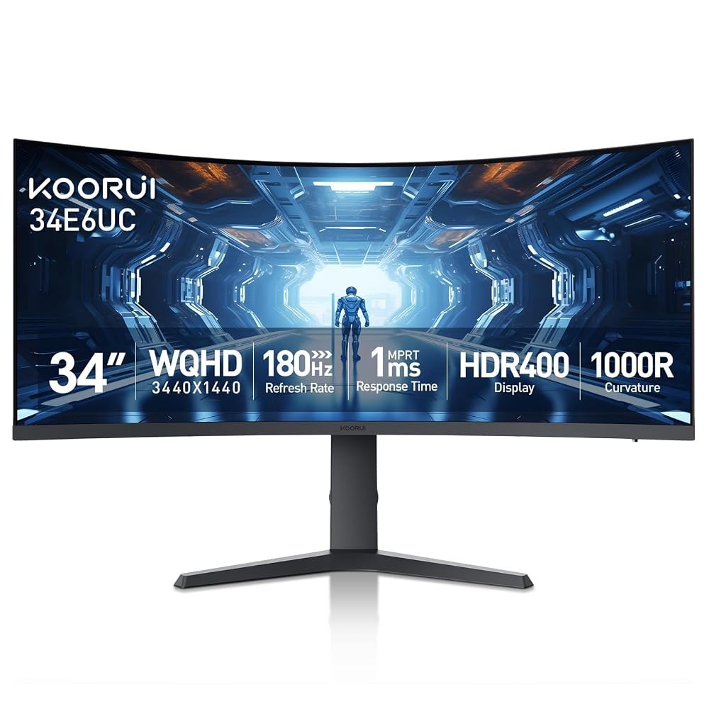 34″ Curved Gaming Monitor 180Hz 1440P 1ms HDR400 FreeSync DP HDMI