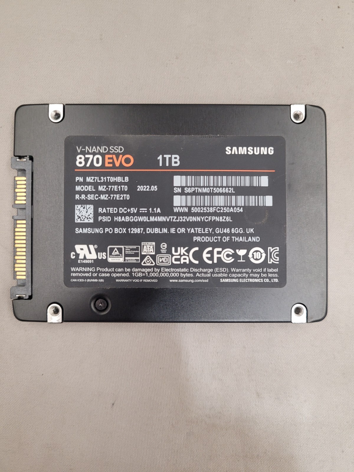 Samsung 870 EVO 1TB, 2.5″ V-NAND SSD – ‎MZ-77E1T0B/AM (90%+HEALTH)