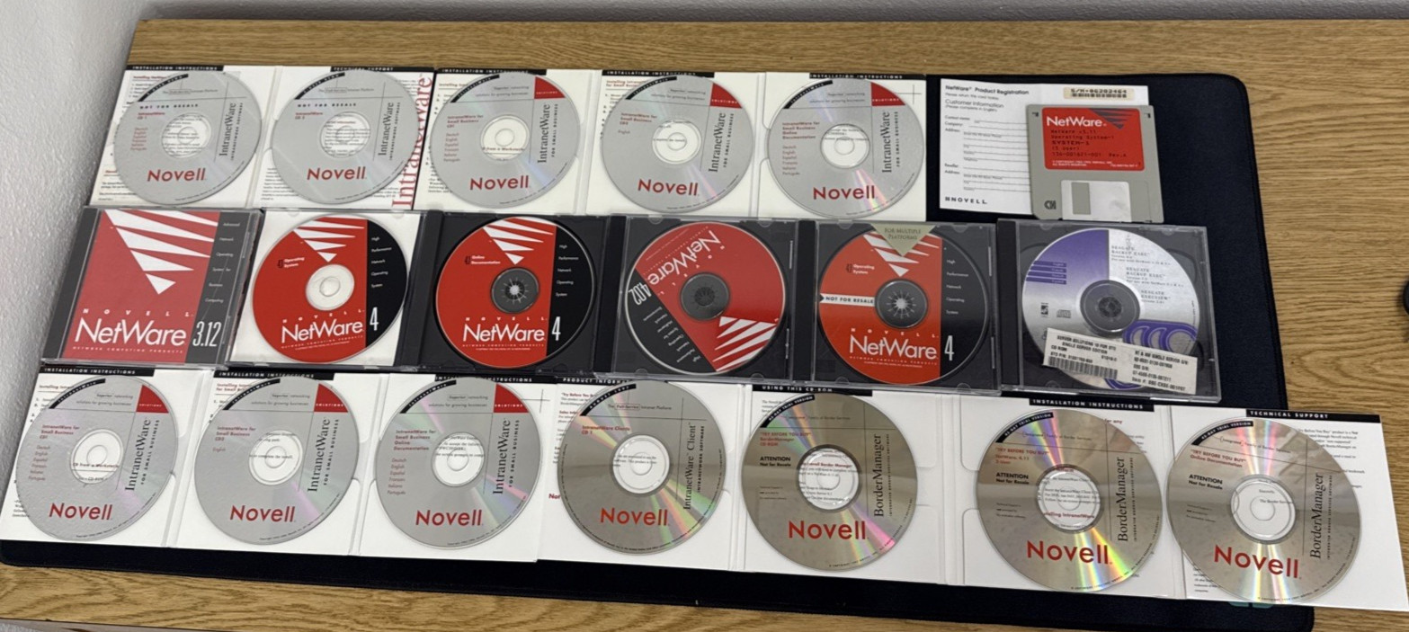 Rare Novell Netware Gold Dealer Lot w/ Retail & NFR Netware, v4.1, v4.02, v3.12