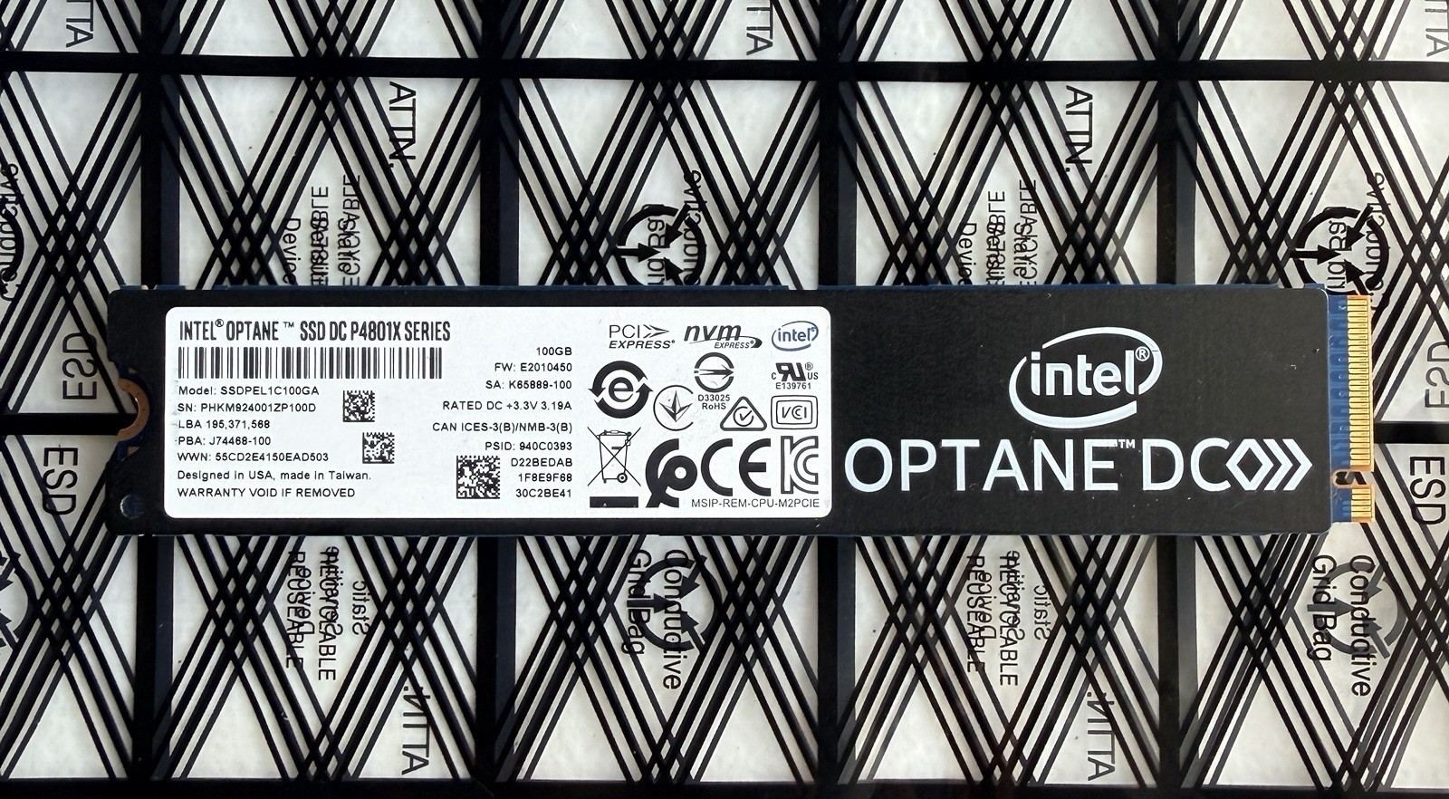 Intel Optane P4801X 100GB M.2 22110 NVMe SSD – SSDPEL1C100GA – 100% Health – USA