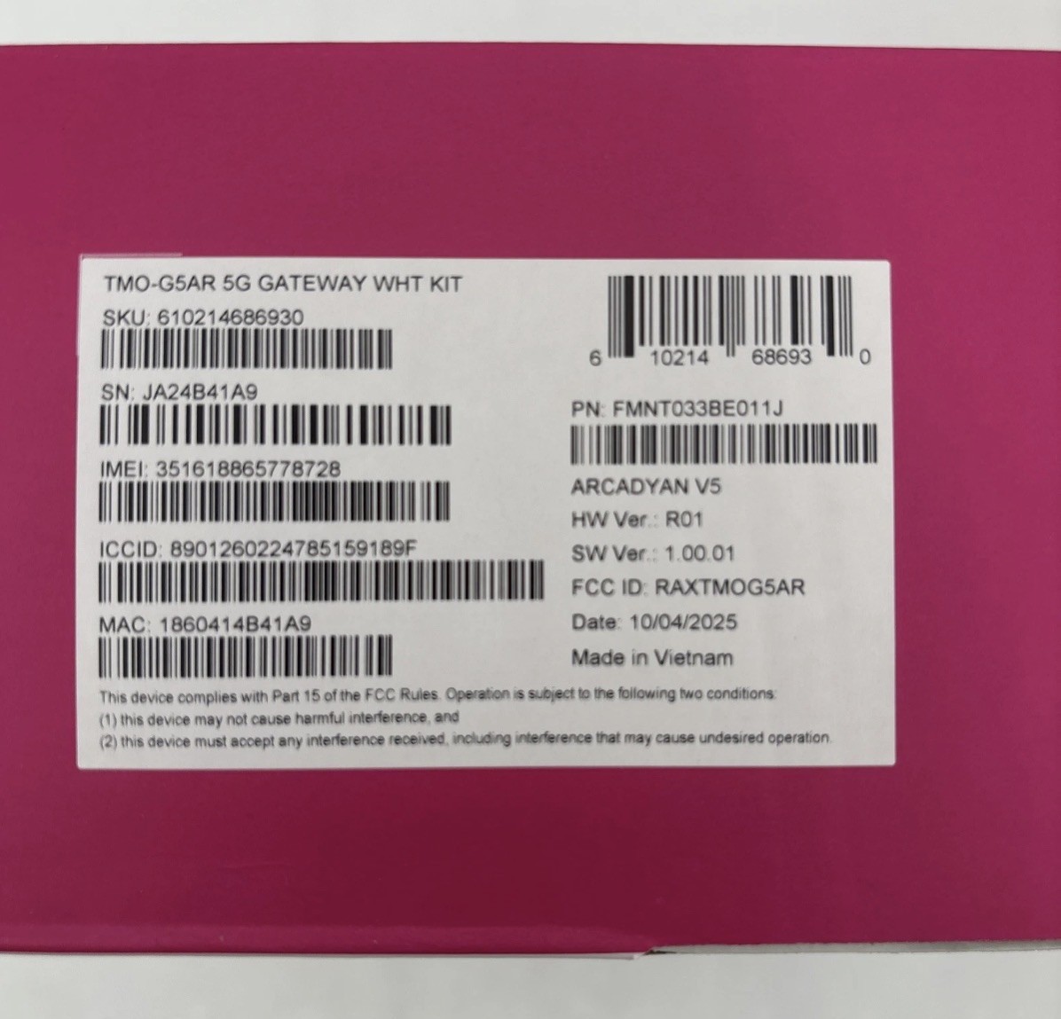 T-Mobile Gateway 5G – G5AR-1 Kit – White – – NEW In Box Free Shipping