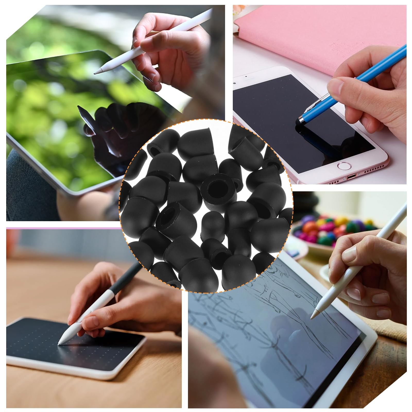 60PCS Stylus Rubber Tips for Pens, no Scratch 0.5cm & 0.7cm, Black
