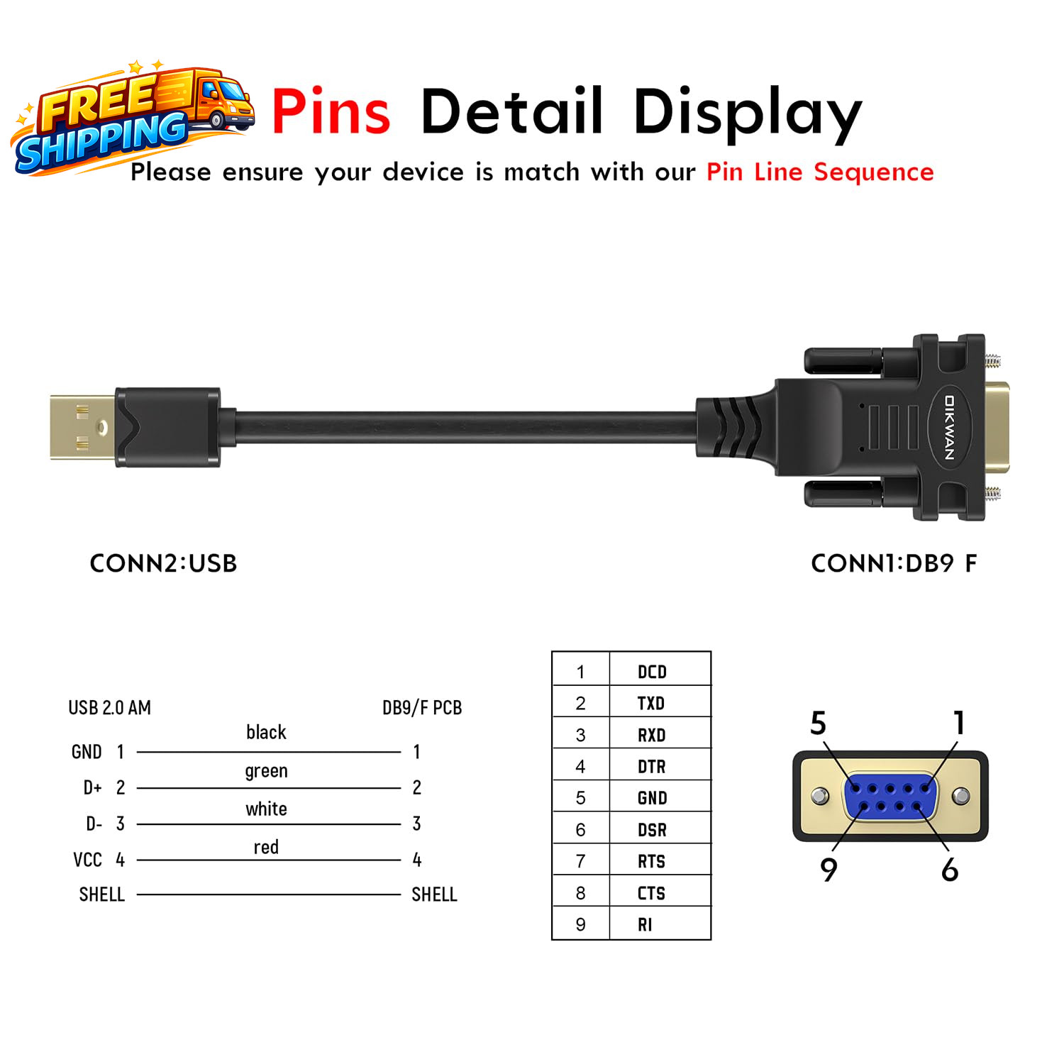 USB to RS232 Serial Adapter with FTDI Chipset USB 2.0 to Female DB9 Serial