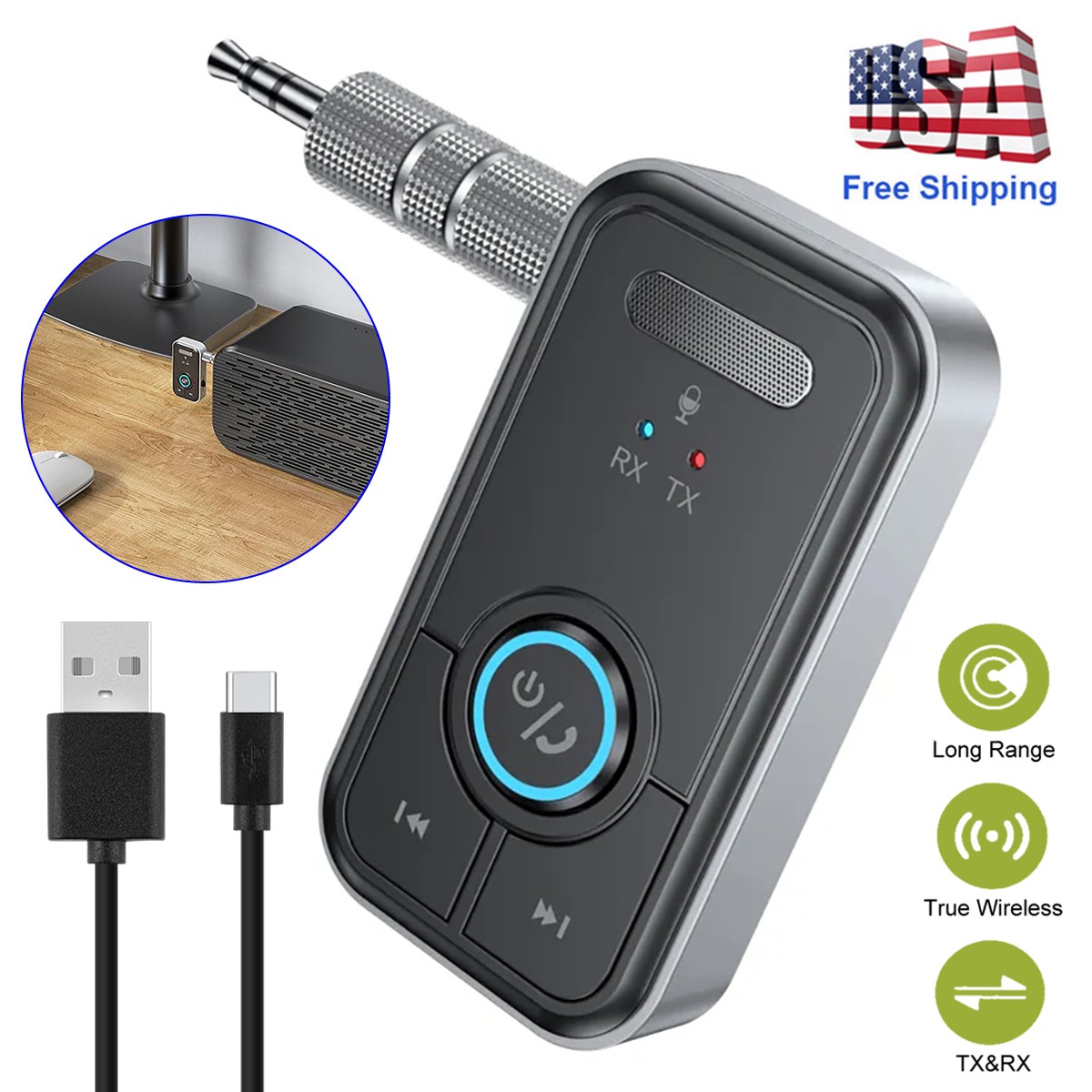 Audio Bluetooth 5.3 Adapter w Dual Mode – Wireless Transmitter Receiver 10H Play