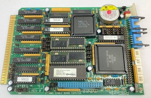 Ziatech ZT 8801 Single Board Computer, V40 8 MHZ, 1MB DRAM, 512K EPROM, 1 RS-232
