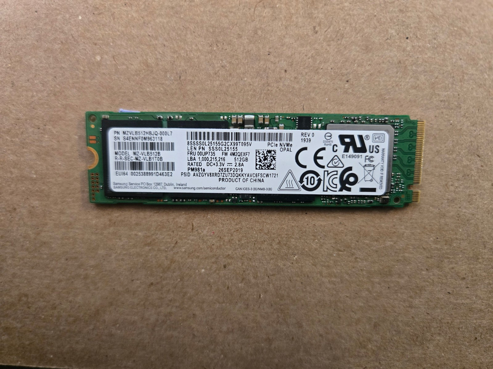 Samsung PM981a NVMe 512GB Solid State Drive (MZ-VLB512B)- 100% HEALTH