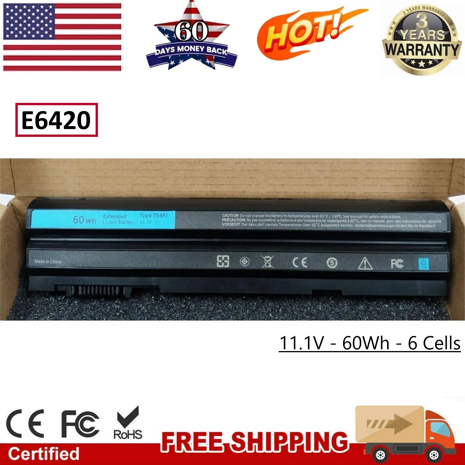 ✅Battery for Dell Latitude T54FJ E6420 E6540 E6440 71R31 T54F3 N3X1D E5520 E6430