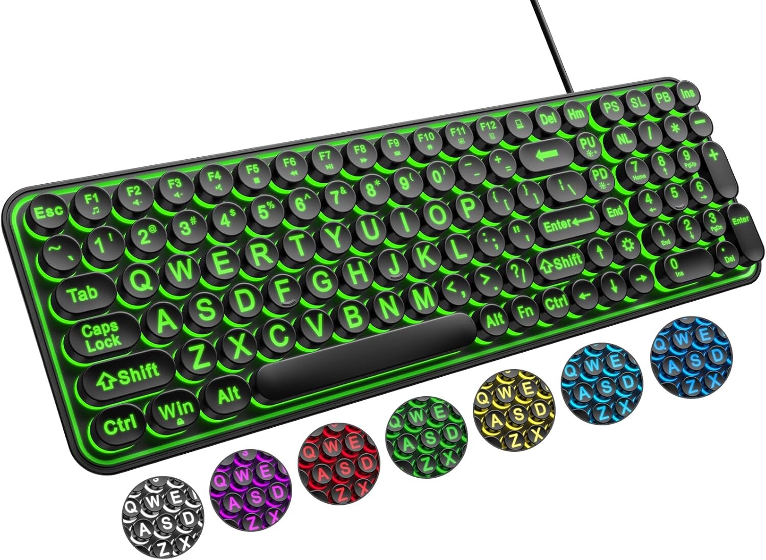 Large Print Backlit Keyboard, Wired USB Lighted Computer Keyboard with 7-Color