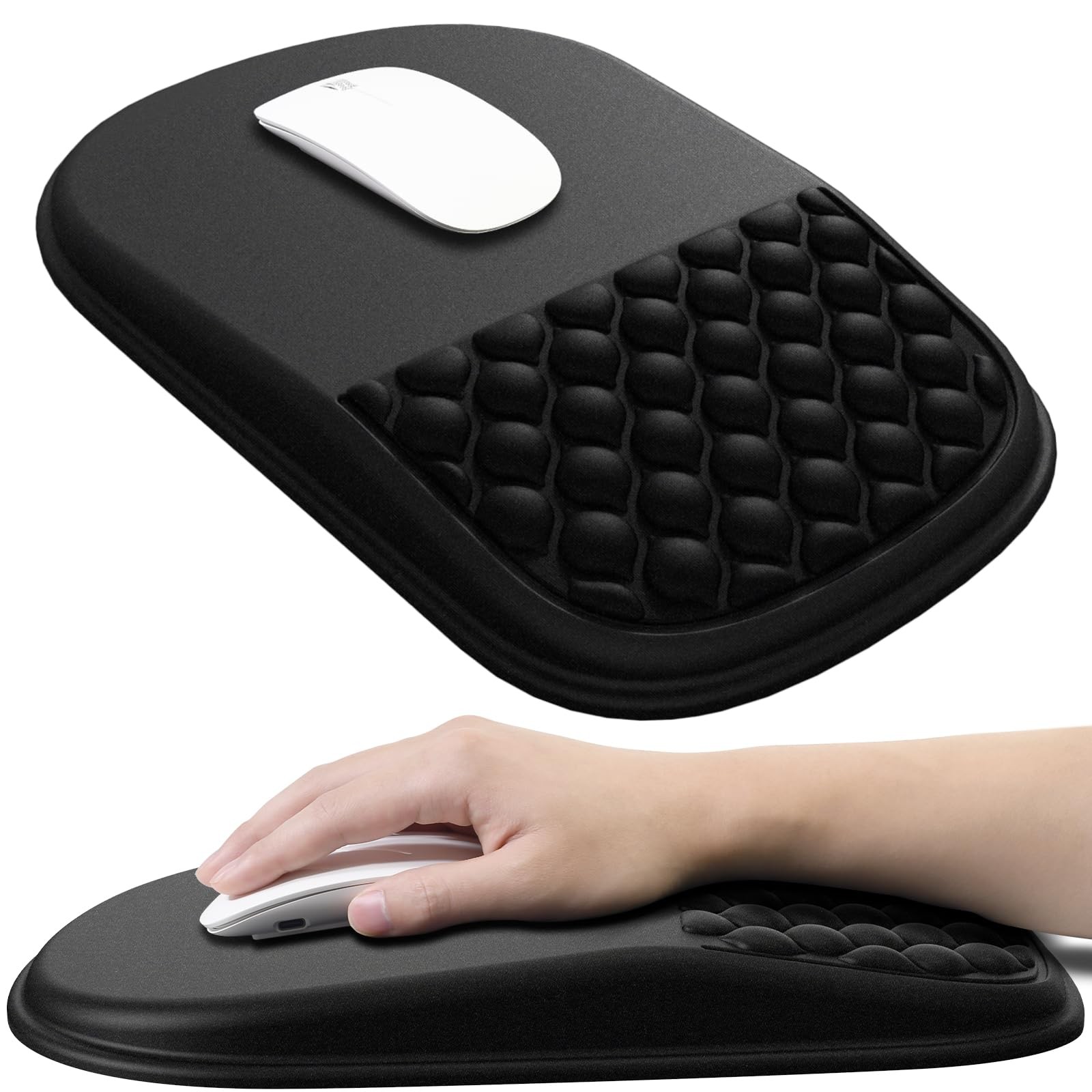 JIKIOU Ergonomic Mouse Pad Wrist Support with 12L x 8W inches, 01Matte Black