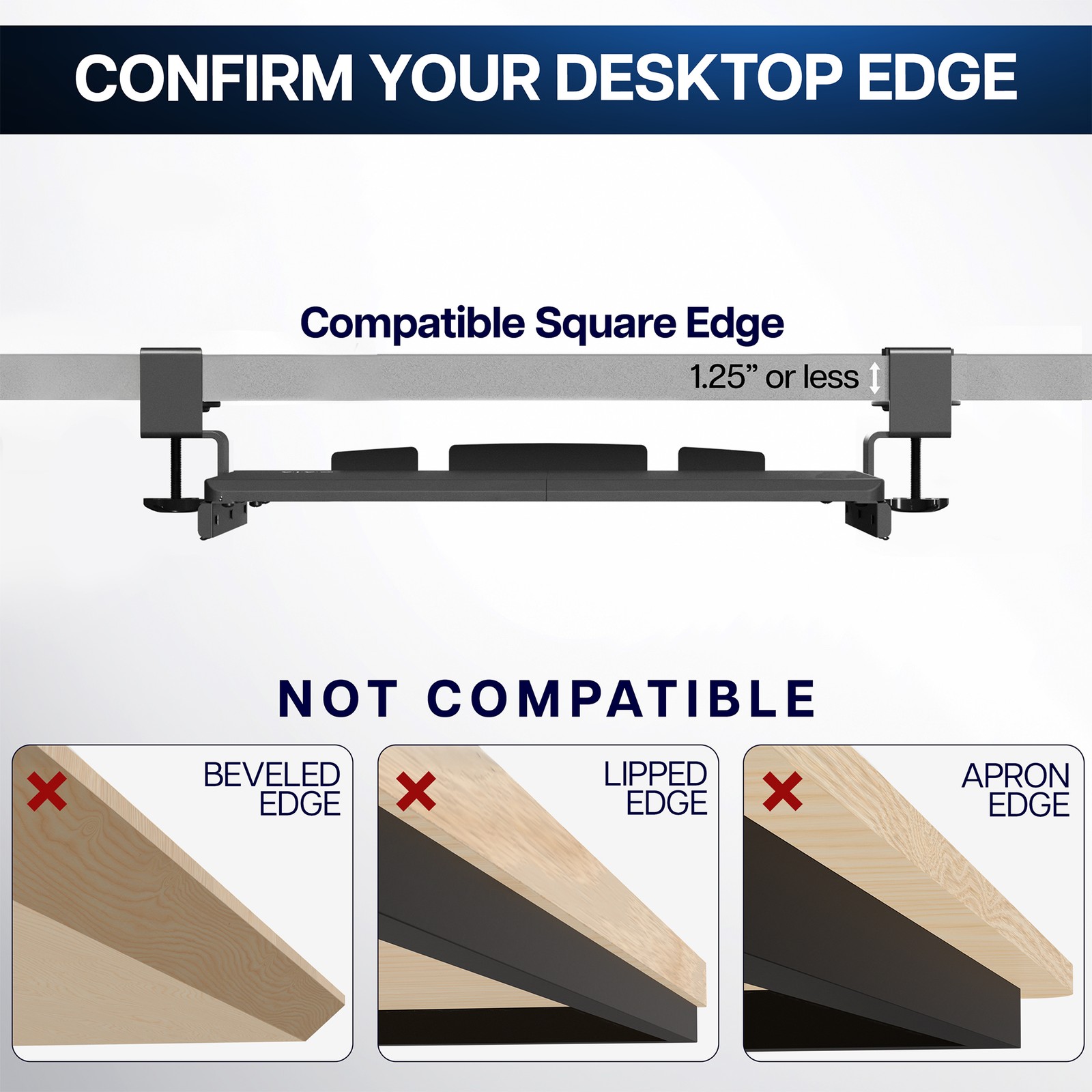 VIVO Dark Walnut Small Clamp-on Computer Keyboard & Mouse Under Desk Slider Tray