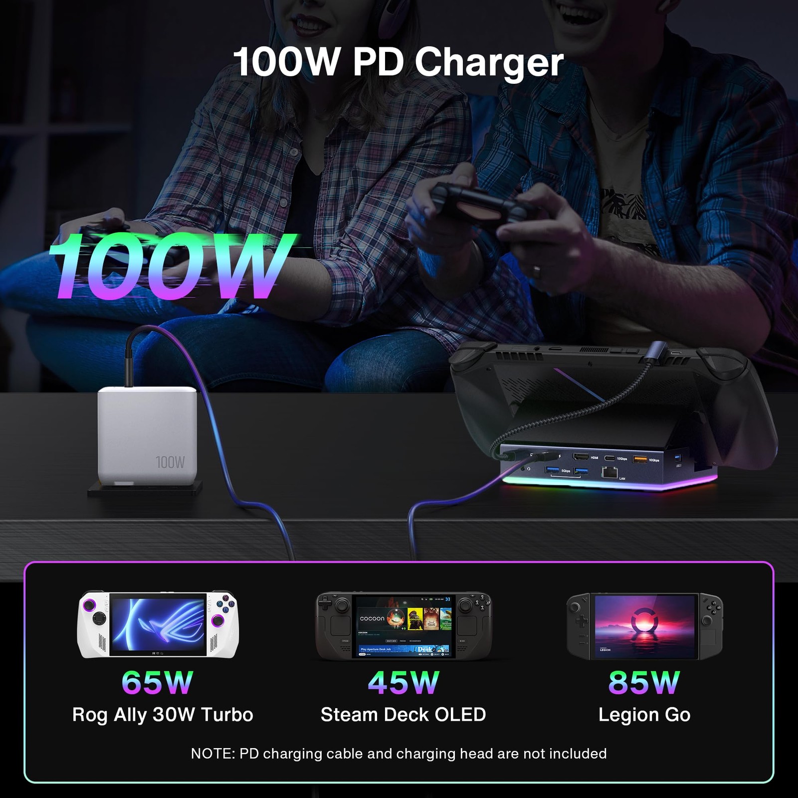 14-in-1 RGB 4K Docking Station with 100W PD Charger for Steam Deck and Xbox