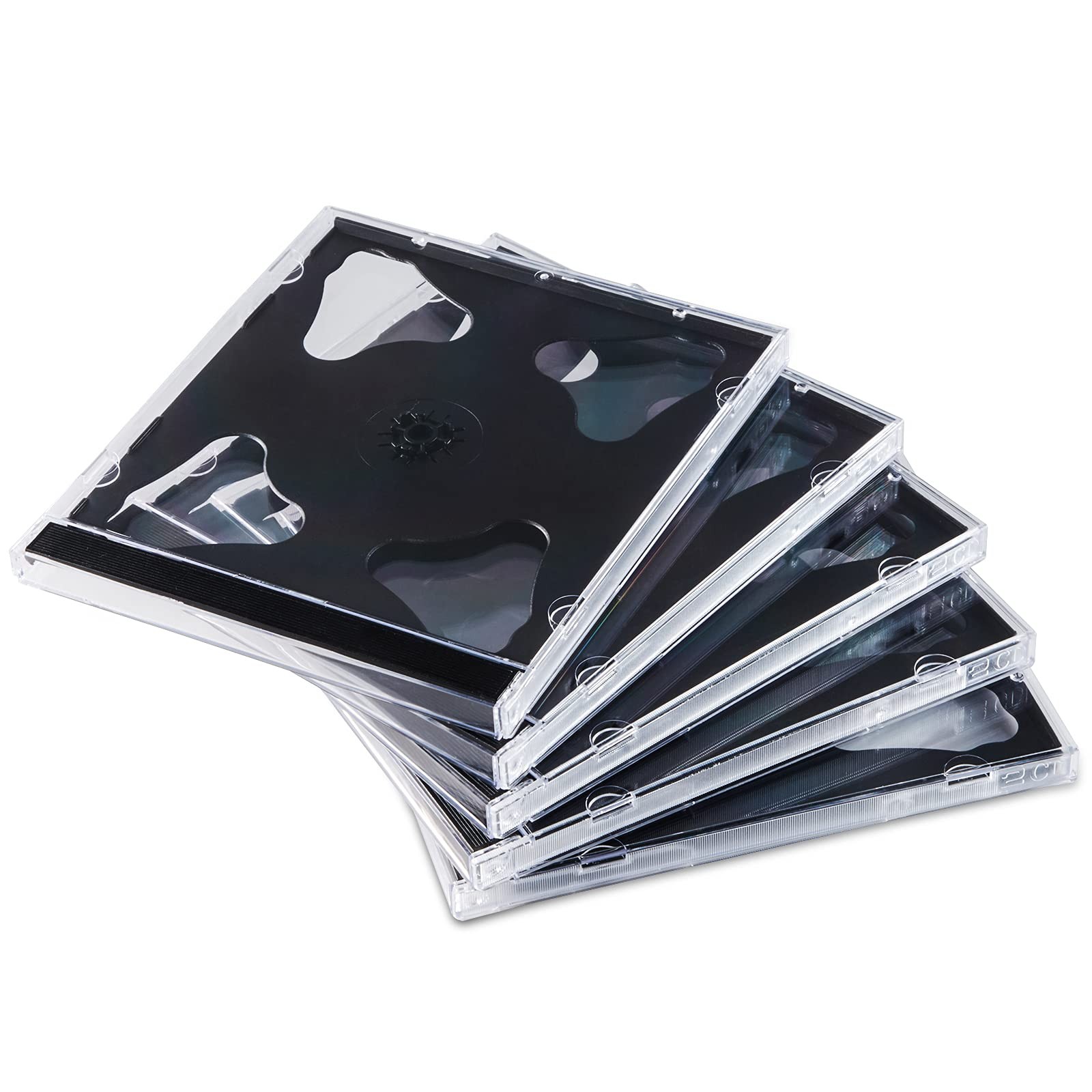 10.4mm Double CD Jewel Case, 2 Discs, Clear with Black Tray, 10 Pack