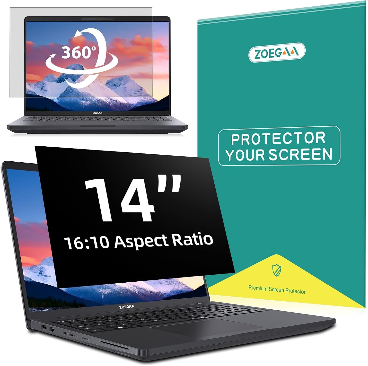 4-way 360° Privacy Screen For 14 Inch 16:10 Laptop That Screen Size is 11.9 in W