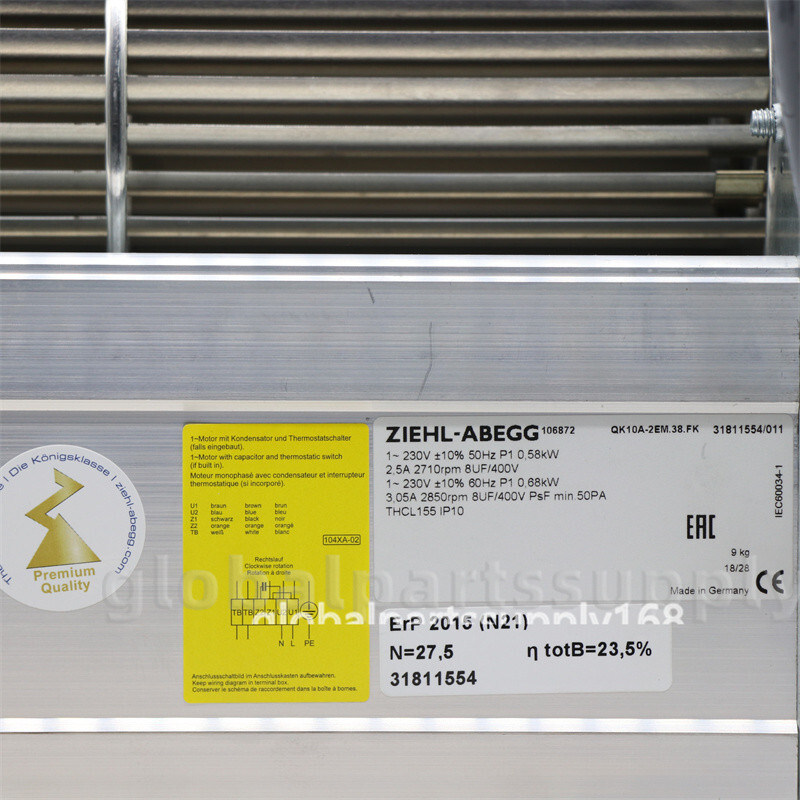 QK10A-2EM.38.FK AC Crossflow Fan 230V 2.5/3.05A 580/680W Ziehl-abegg Fan
