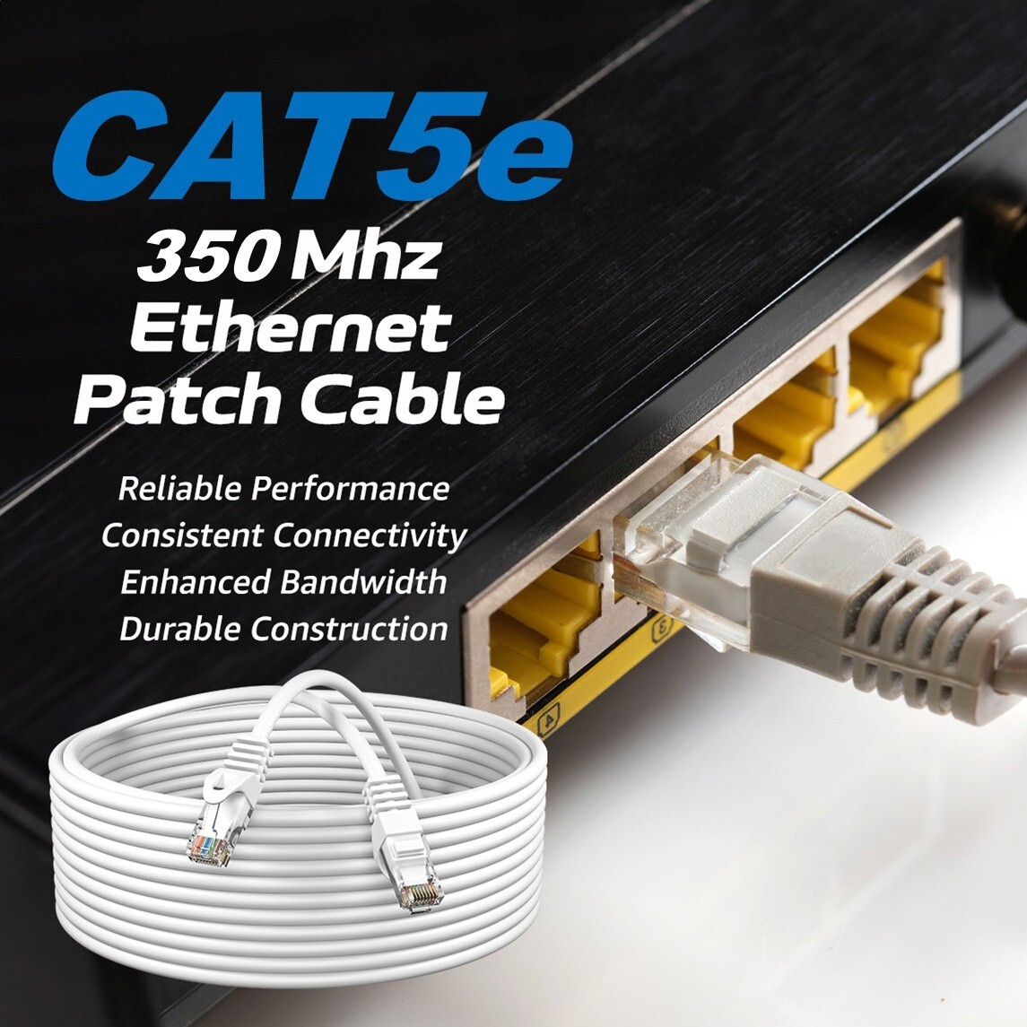 Cat5e White Patch Cord Network Cable Ethernet LAN RJ45 UTP 25FT- 200FT Multi LOT