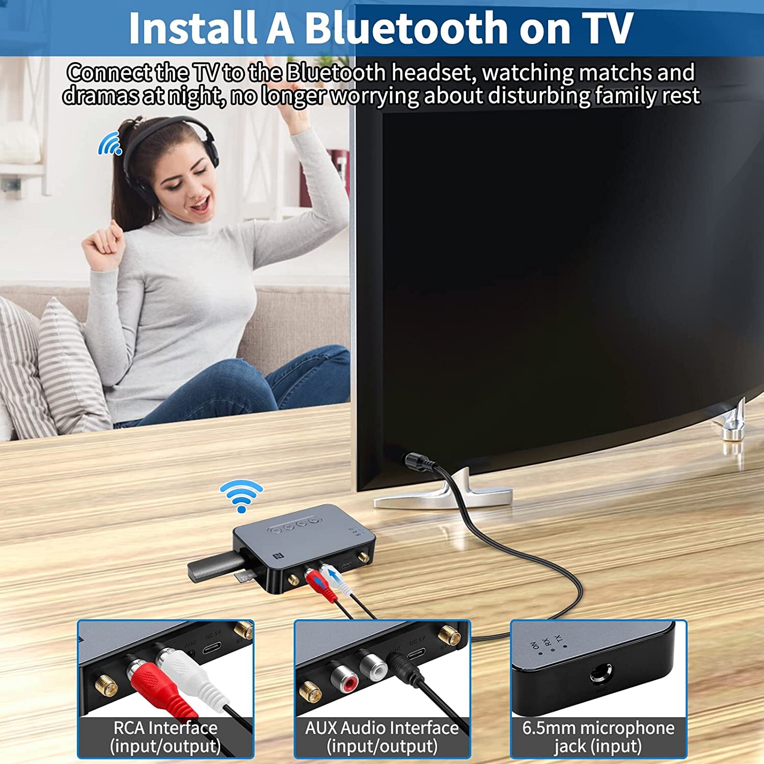 2xBluetooth 5.1 Transmitter Receiver Wireless NFC to RCA Stereo Audio Adapter US