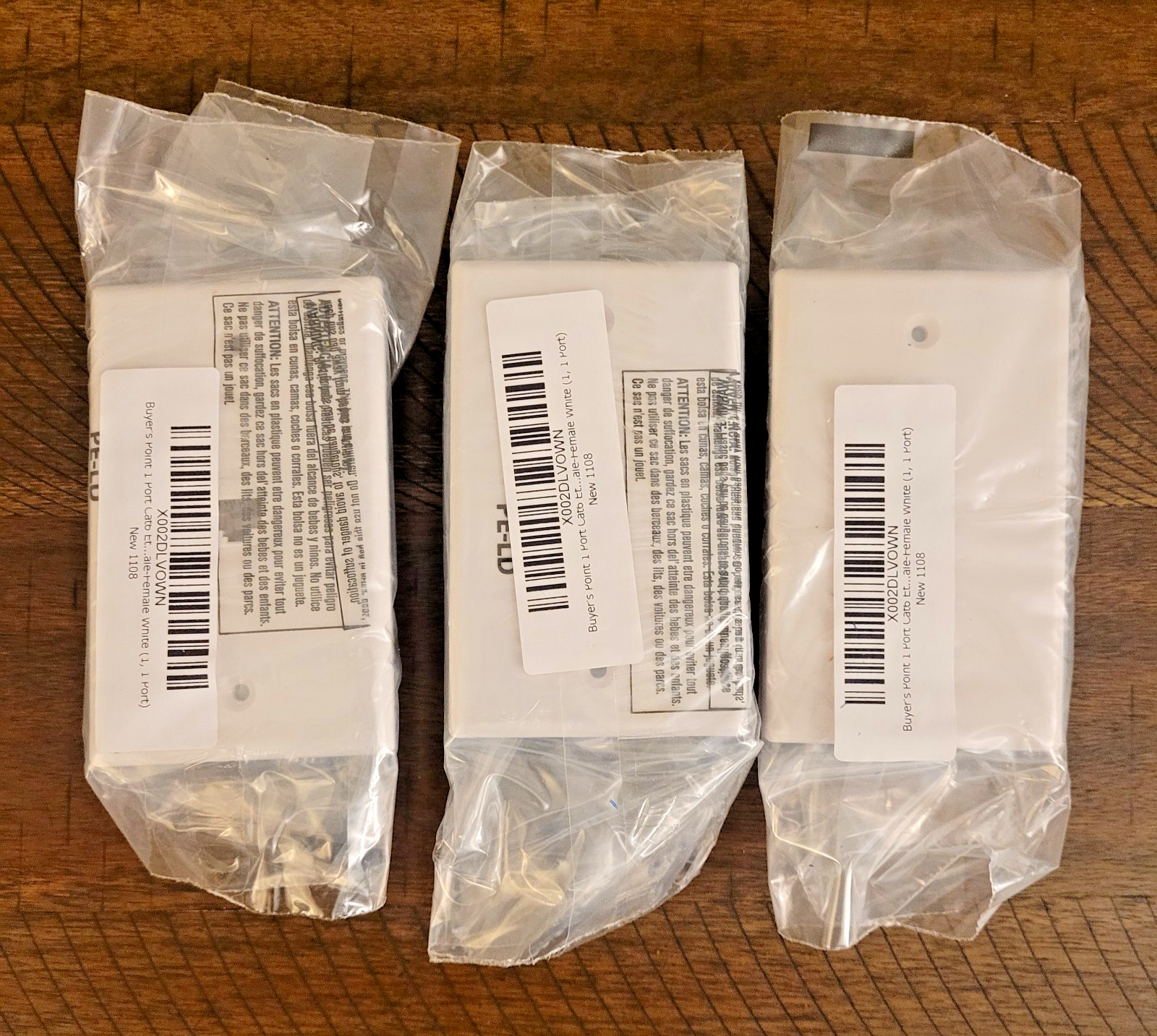 (3) New Ethernet Wall Plate CAT6 1-Port RJ45 Single Gang Network Female White