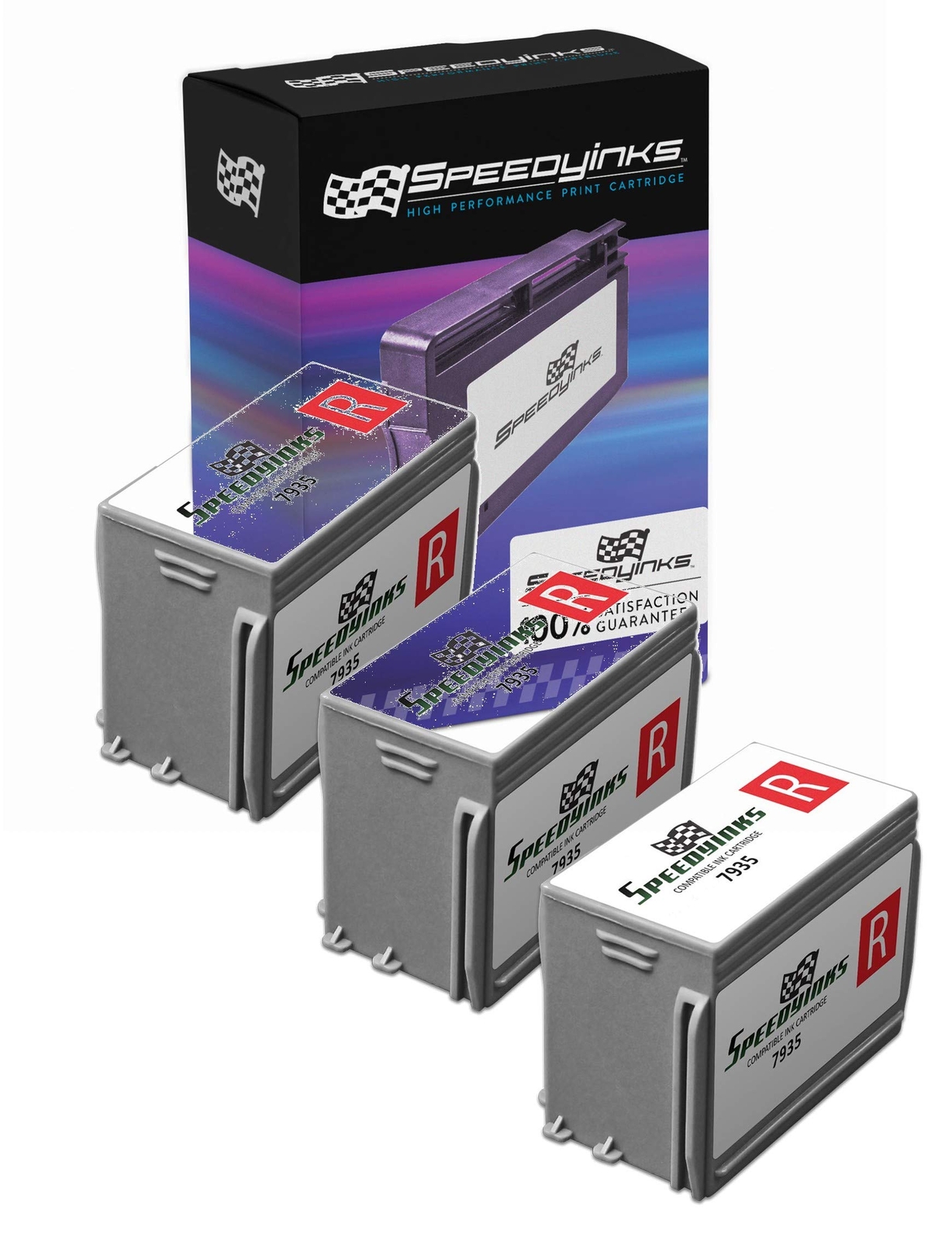 3pk for 793-5 Pitney Bowes Fluorescent Red inkjet cartridge DM100i DM200L P700
