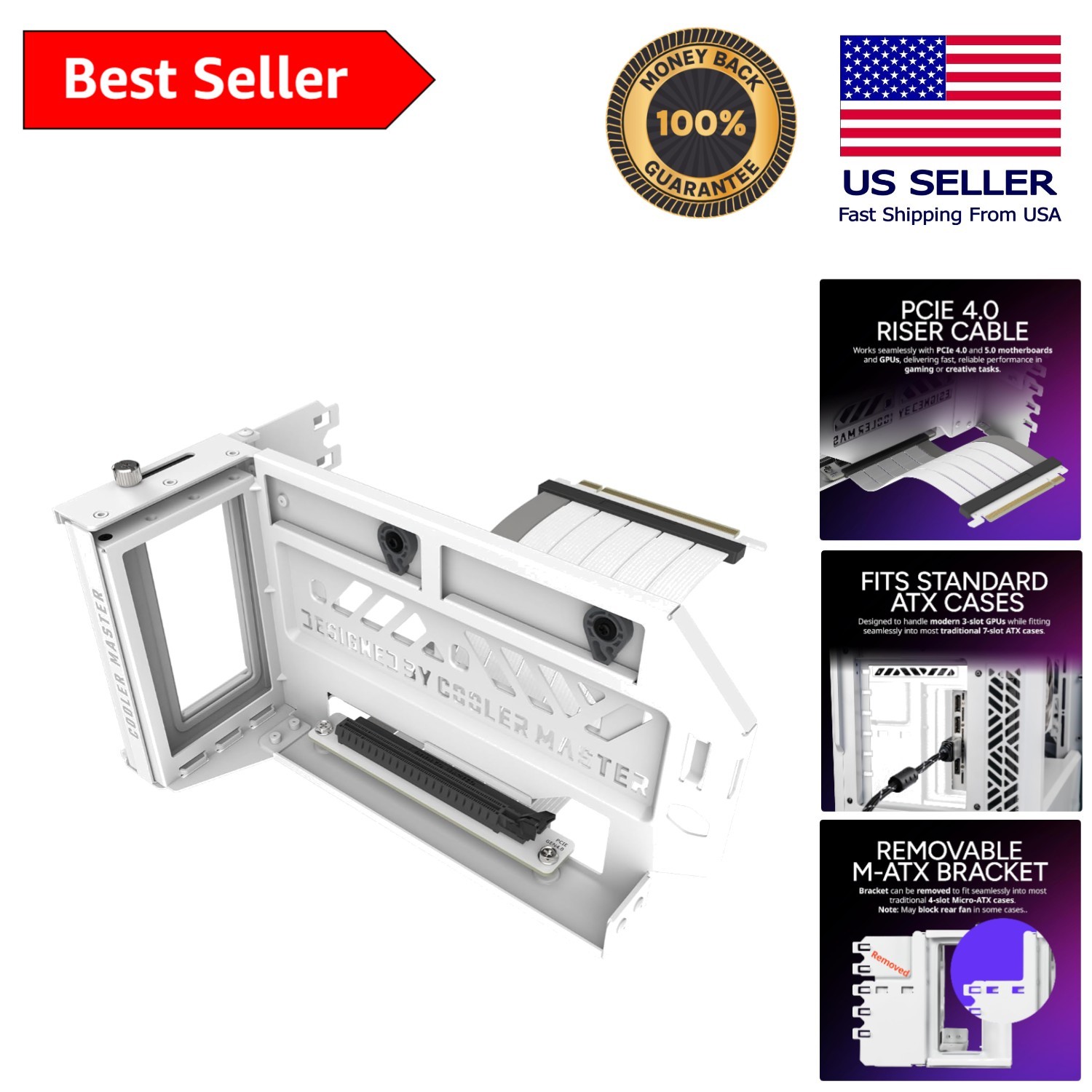 Sleek White Vertical GPU Card Holder Kit V3 – Adjustable for ATX & Micro ATX