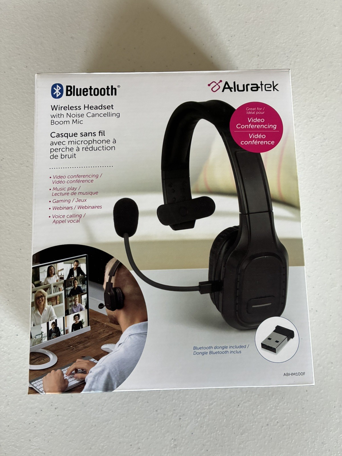 Aluratek Bluetooth Headset Noise Cancelling Mic Wireless ABHM100F