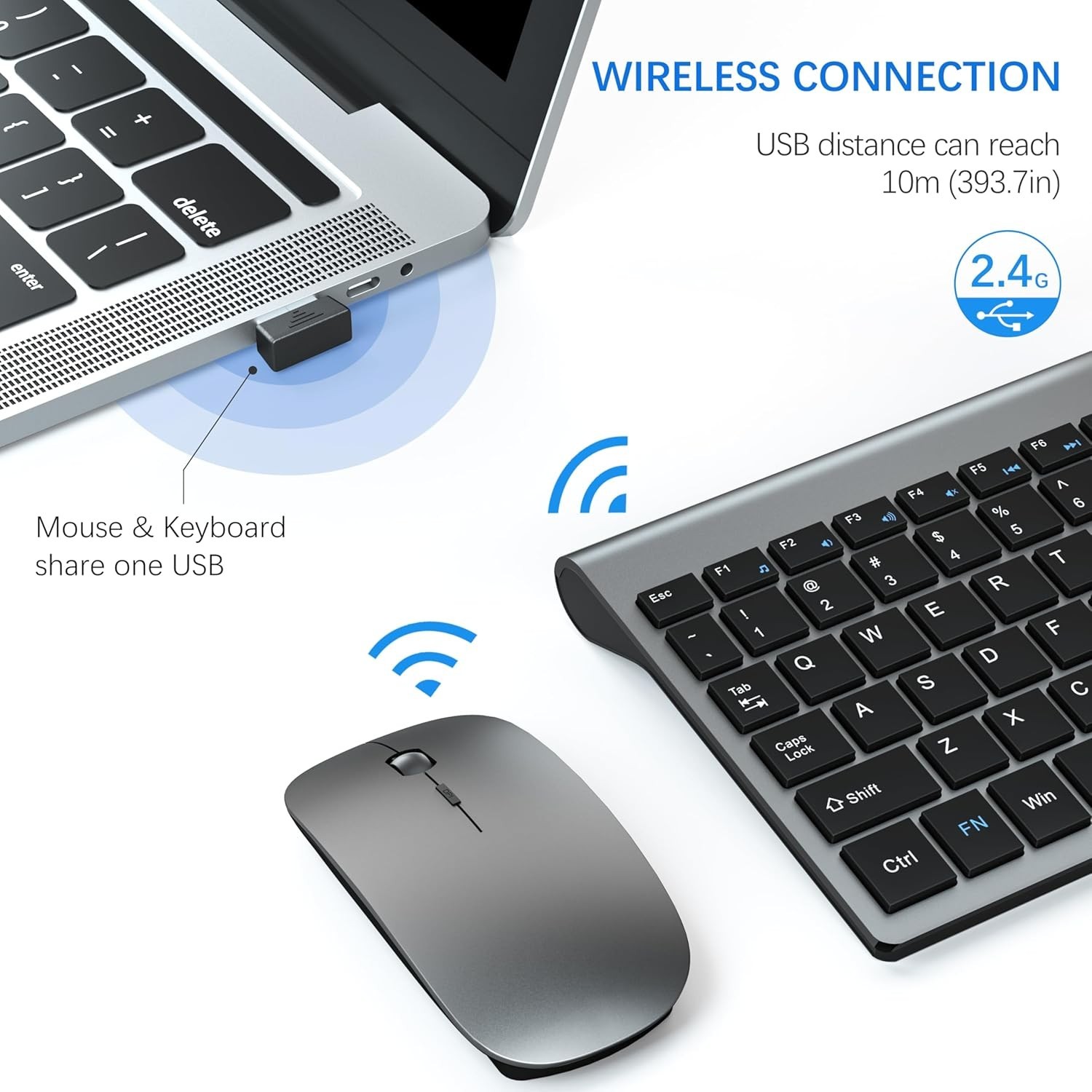 Wireless Keyboard and Mouse Ultra Slim Combo, TopMate 2.4G Silent Compact USB 24