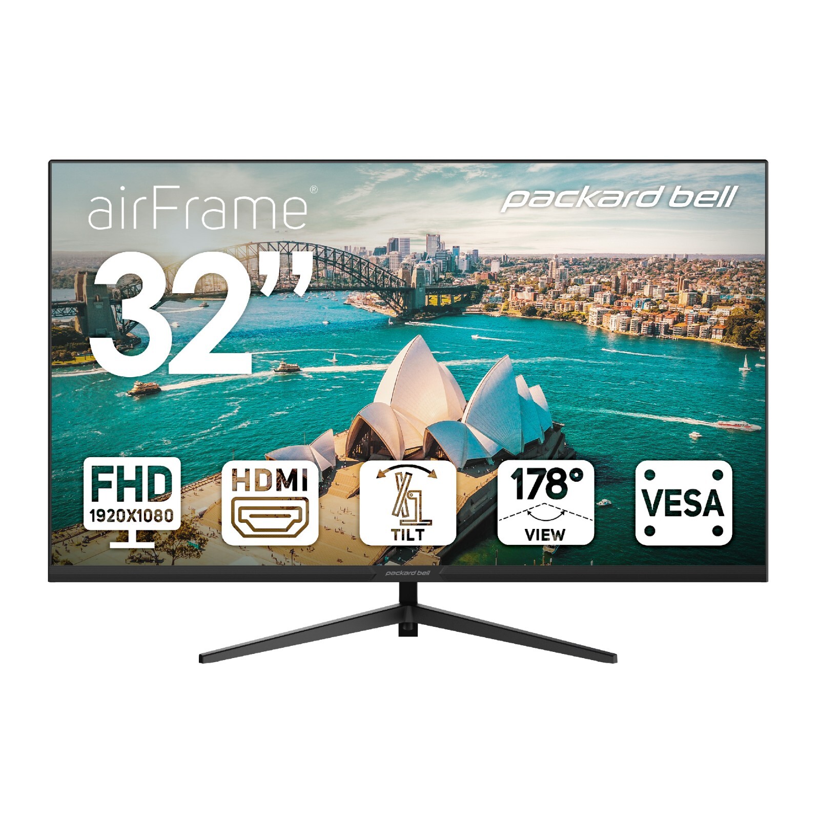 Packard Bell airFrame 32″ FHD Monitor, 1920×1080, Ultrawide, VESA