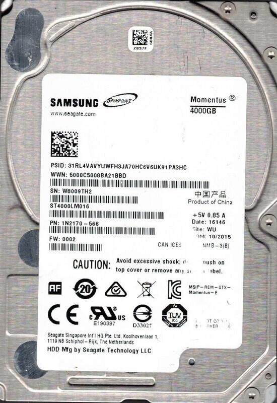 ST4000LM016 F/W: 0002 P/N: 1N2170-566 WU W80 Samsung 4TB