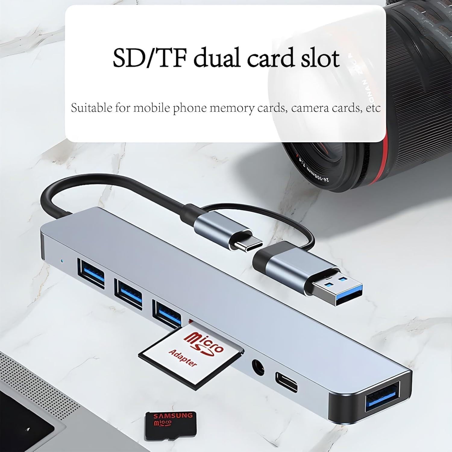 8-in-1 USB C & USB A Hub USB 3.0 Docking Station Adapter for Laptop PC 8-in-1