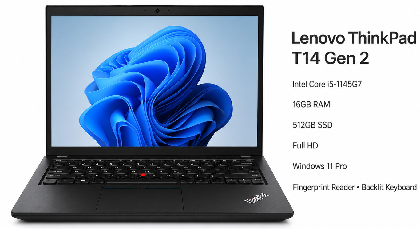 Lenovo ThinkPad T14 Gen 2 i5 16GB 512GB SSD FP Backlit Win11 Pro Laptop