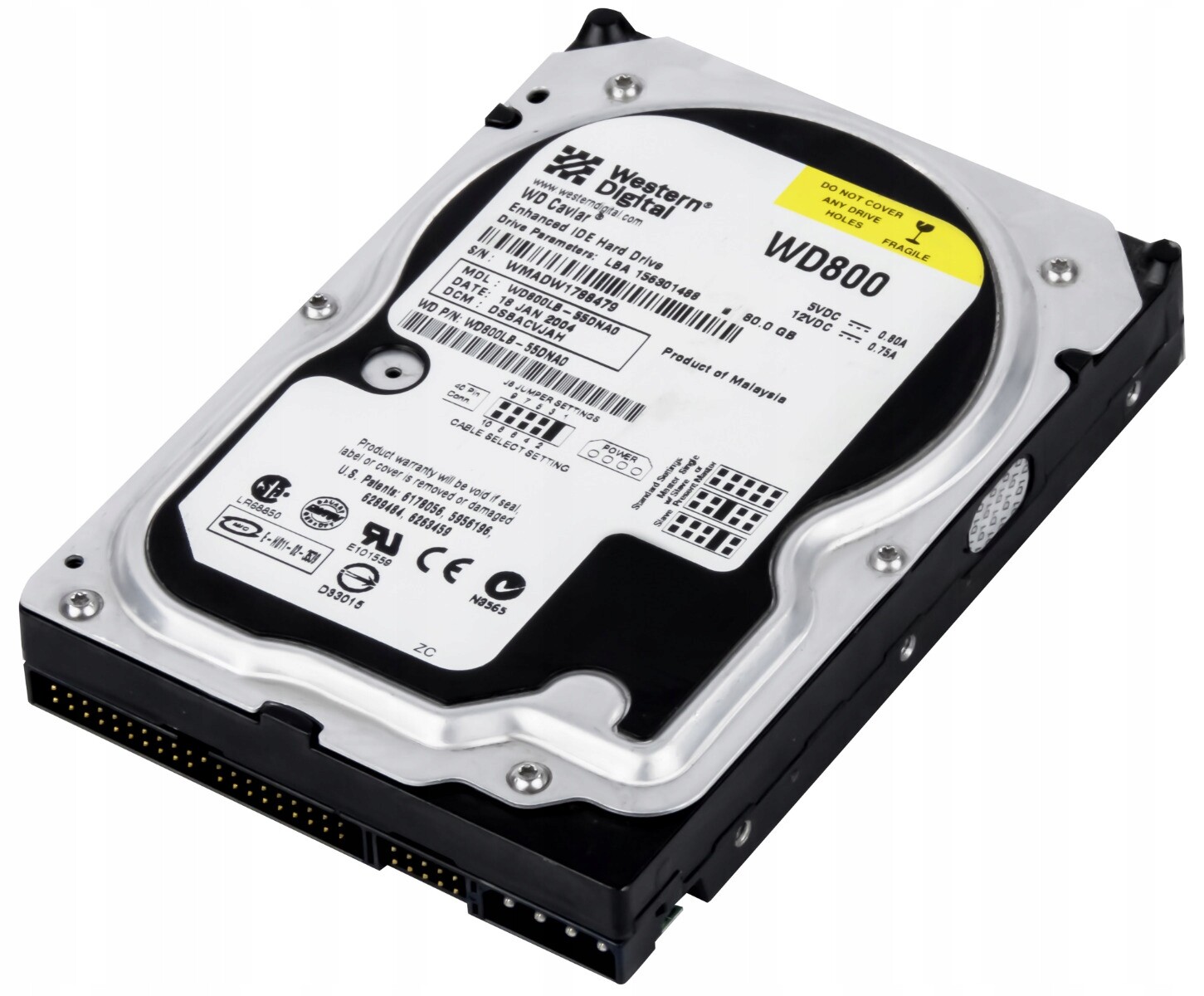 Hard Drive Western Digital Caviar 80GB 7200RPM 2MB ATA IDE WD800LB 3.5” Inch