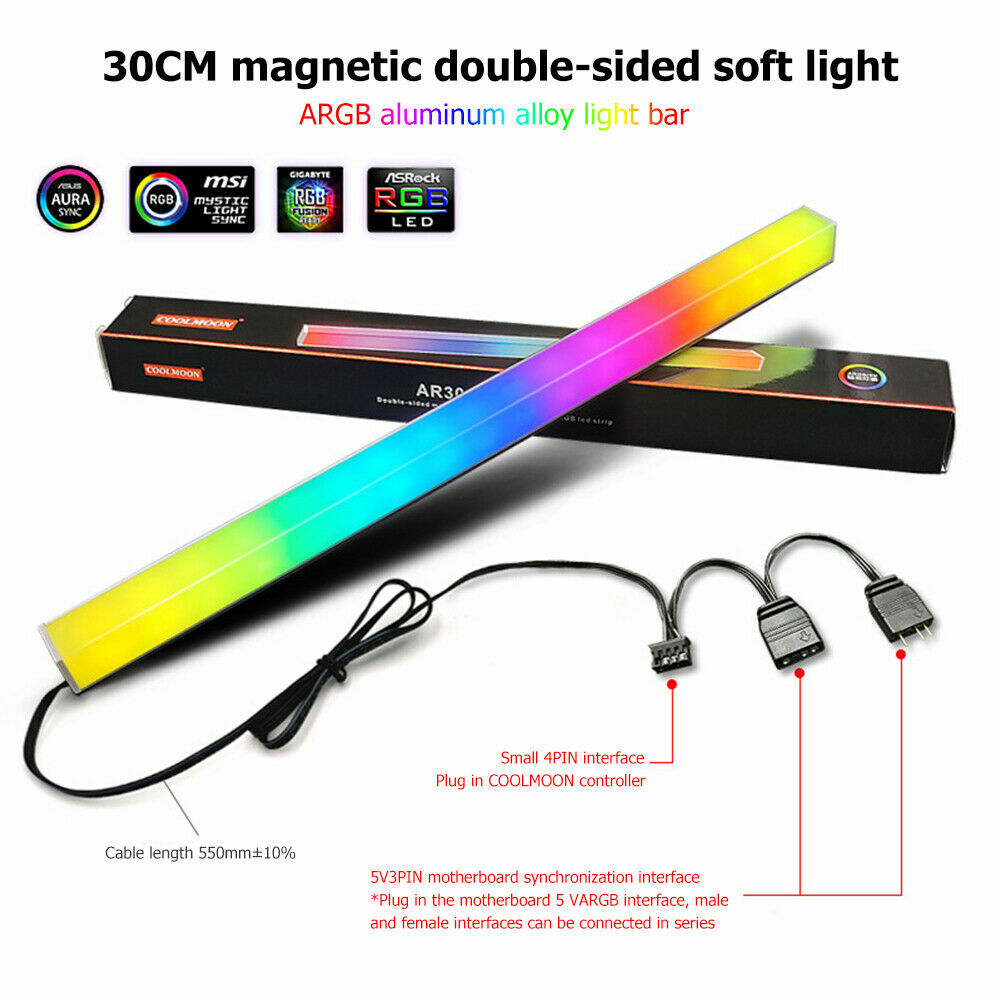 30cm 5V 3Pin ARGB LED Lamp Bar PC Computer Case Aluminum Magnet Chassis Light