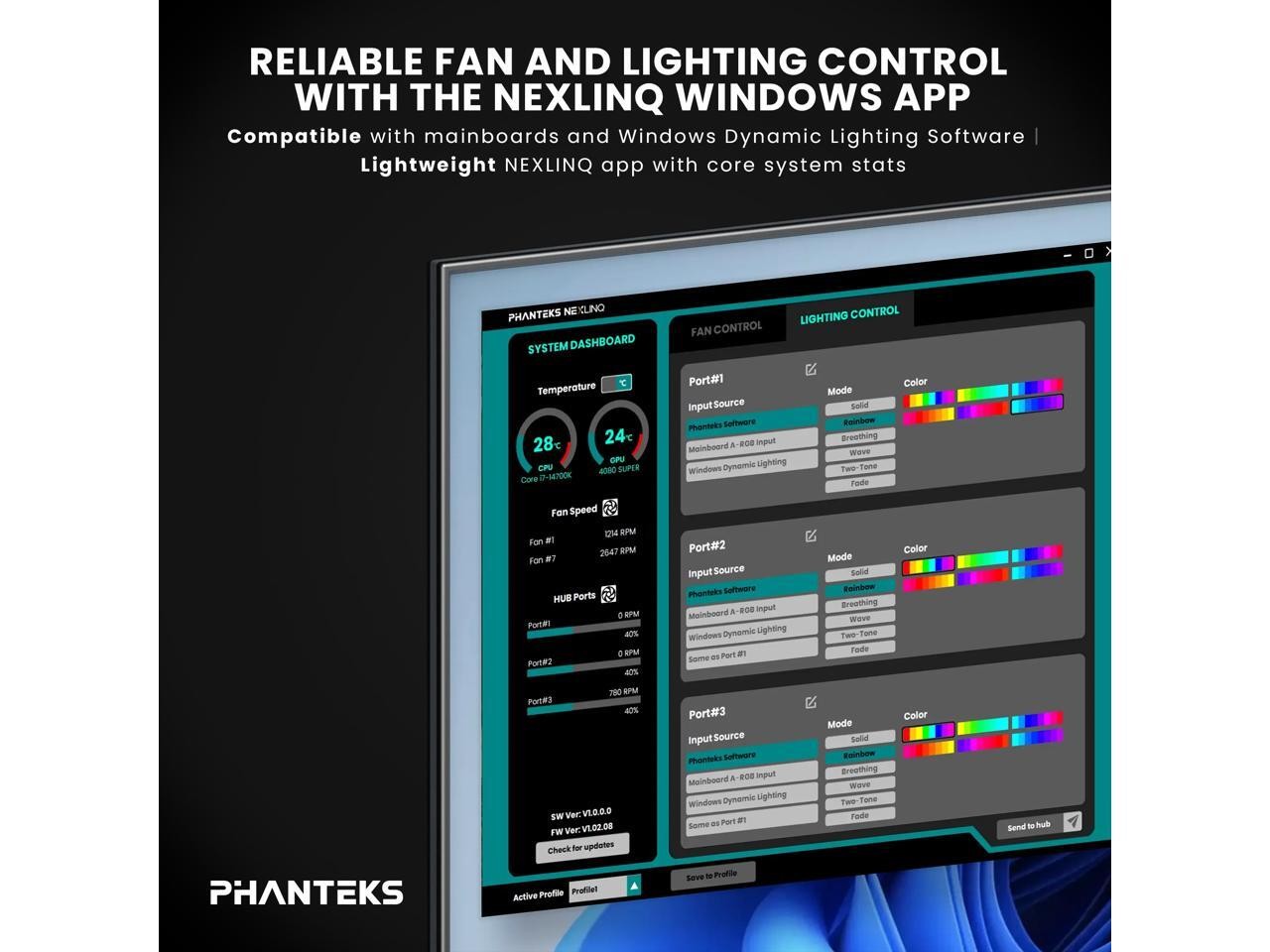 Phanteks Nexlinq Hub V2, Fan & Lighting control Windows App, Multiple channel ou
