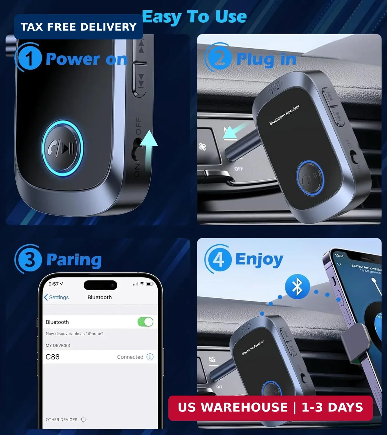 Bluetooth AUX Adapter for Car, Auxiliary Bluetooth Adapter for Car Music & Hands