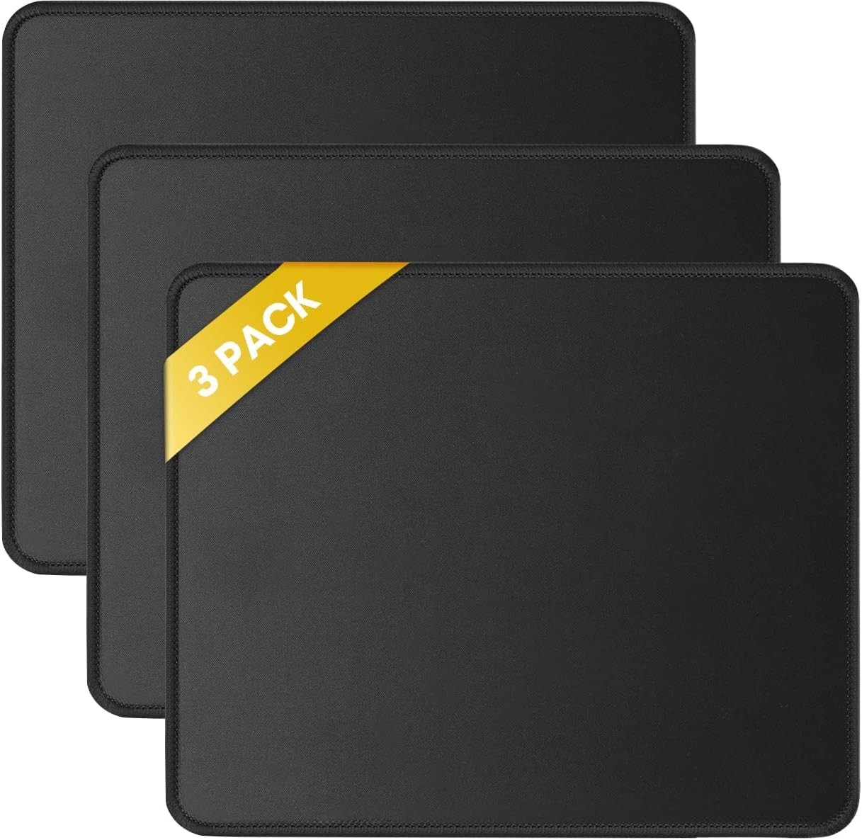 NEW JIKIOU 3 Pack Mouse Pad Stitched Edge Non-Slip Rubber Base 10.2×8.3in Black