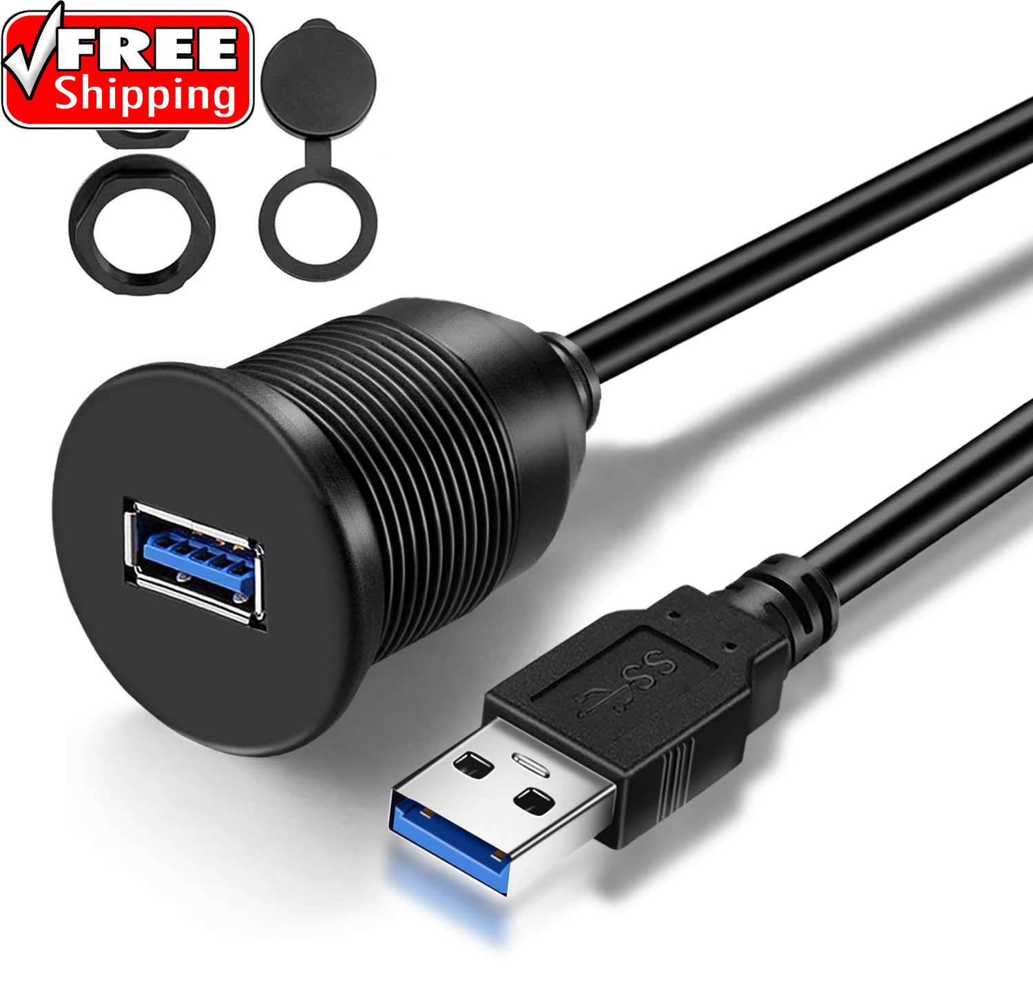 Single Port USB 3.0 Car Flush Mount Cable, USB Dash Mount Adapter Male to Female
