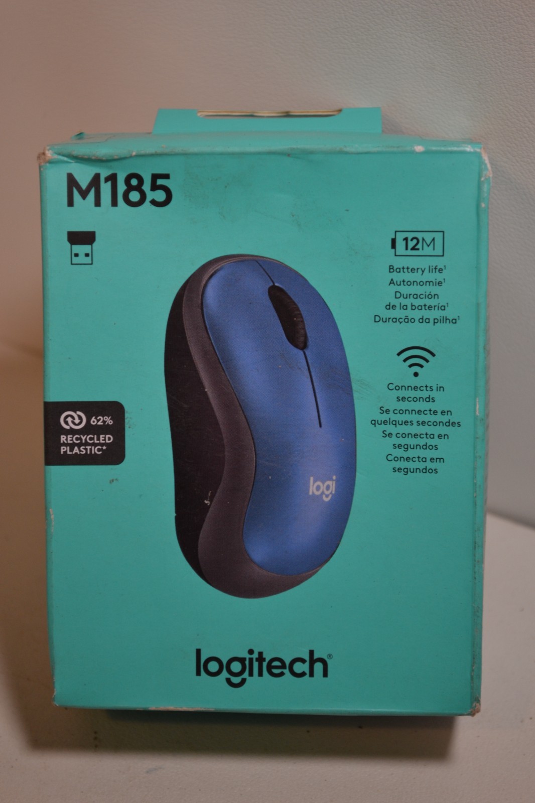Logitech M185 Wireless Mouse, 2.4GHz with USB Mini Receiver, BLUE 910-003636