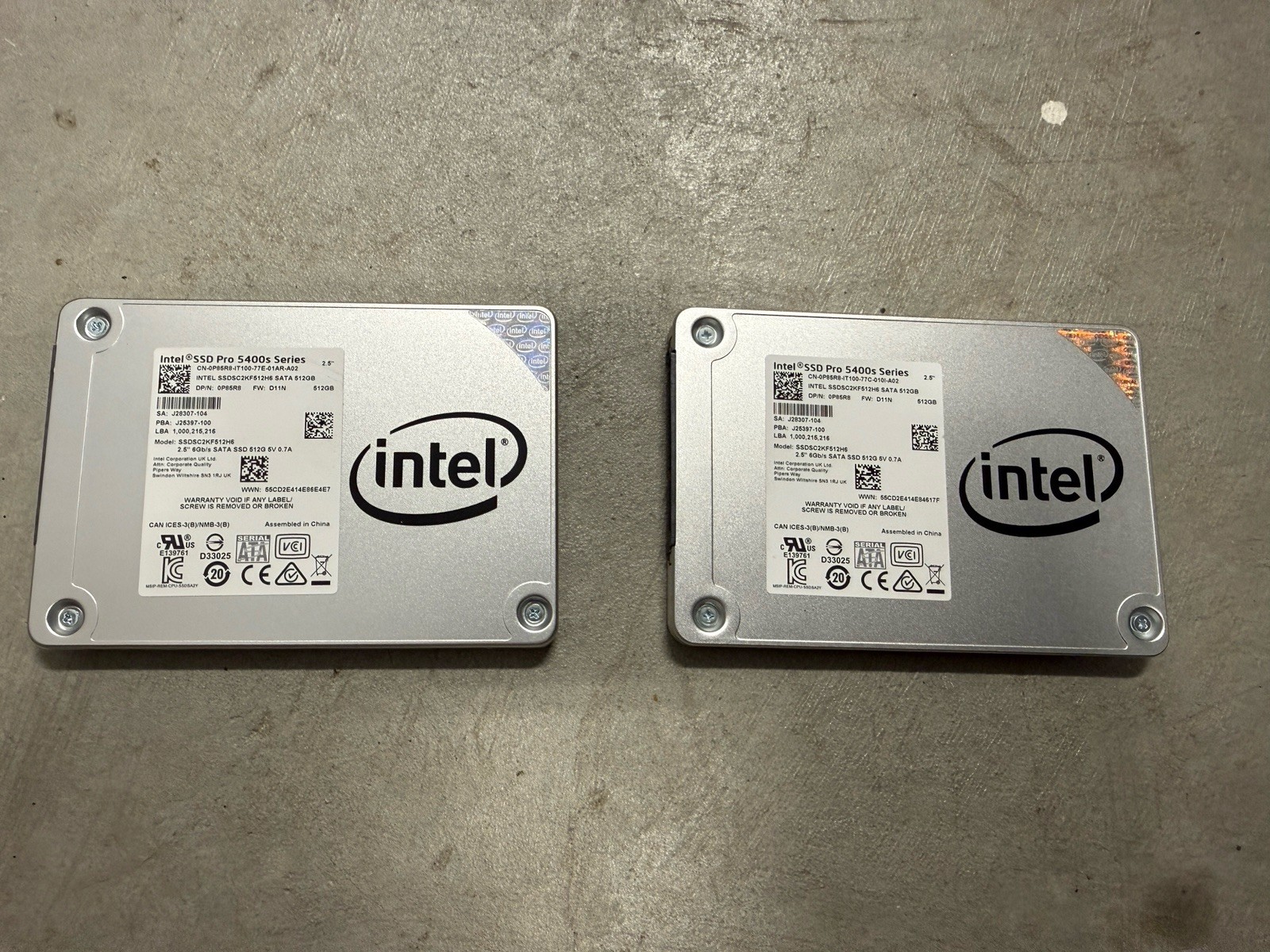 Lot of 2 Intel Pro 5400s 512GB 2.5″ SATA III SSDs – 1TB Total – Tested Working