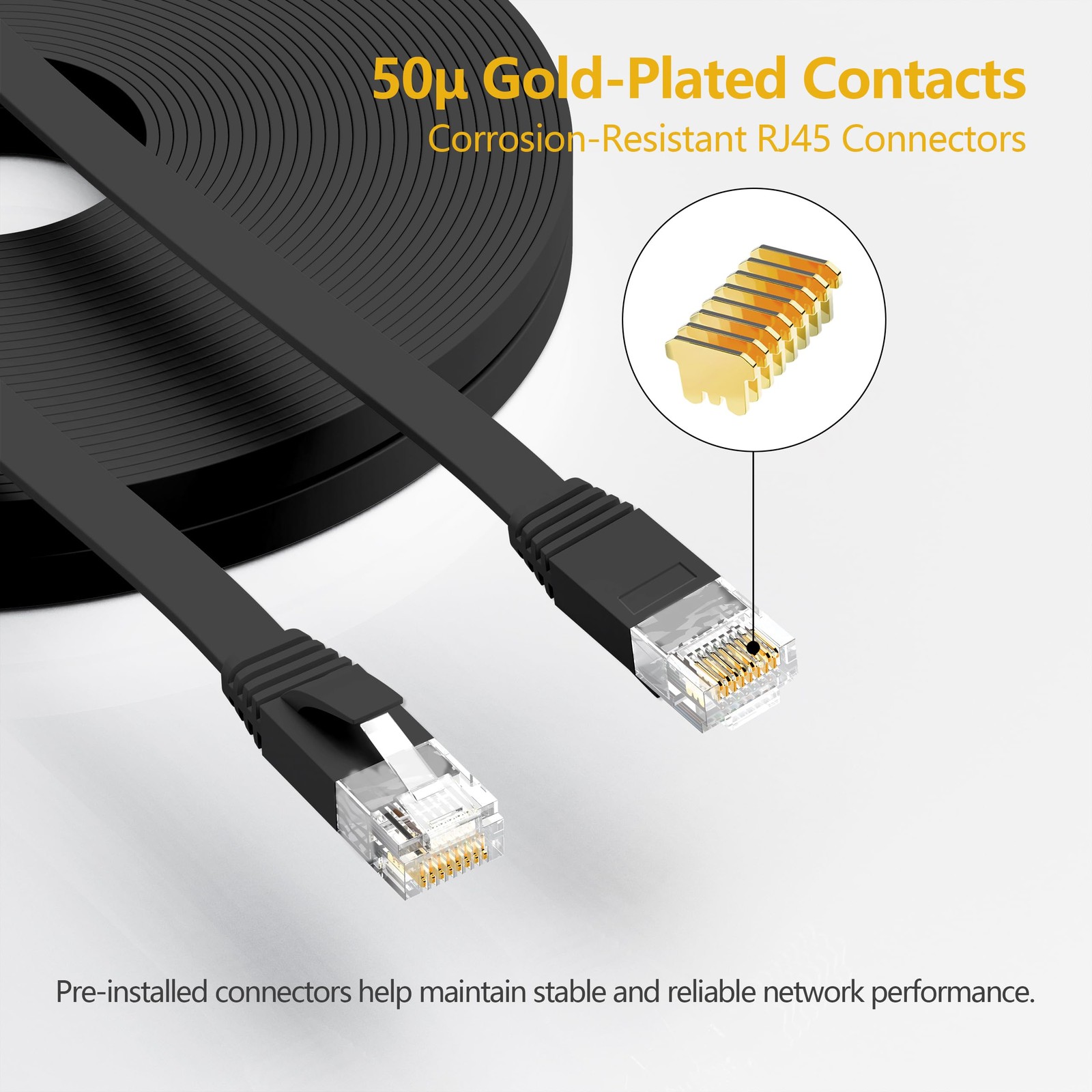 10 PCS 3 FT Black Cat 6 Flat Ethernet Cable Snagless RJ45 Network LAN Cord