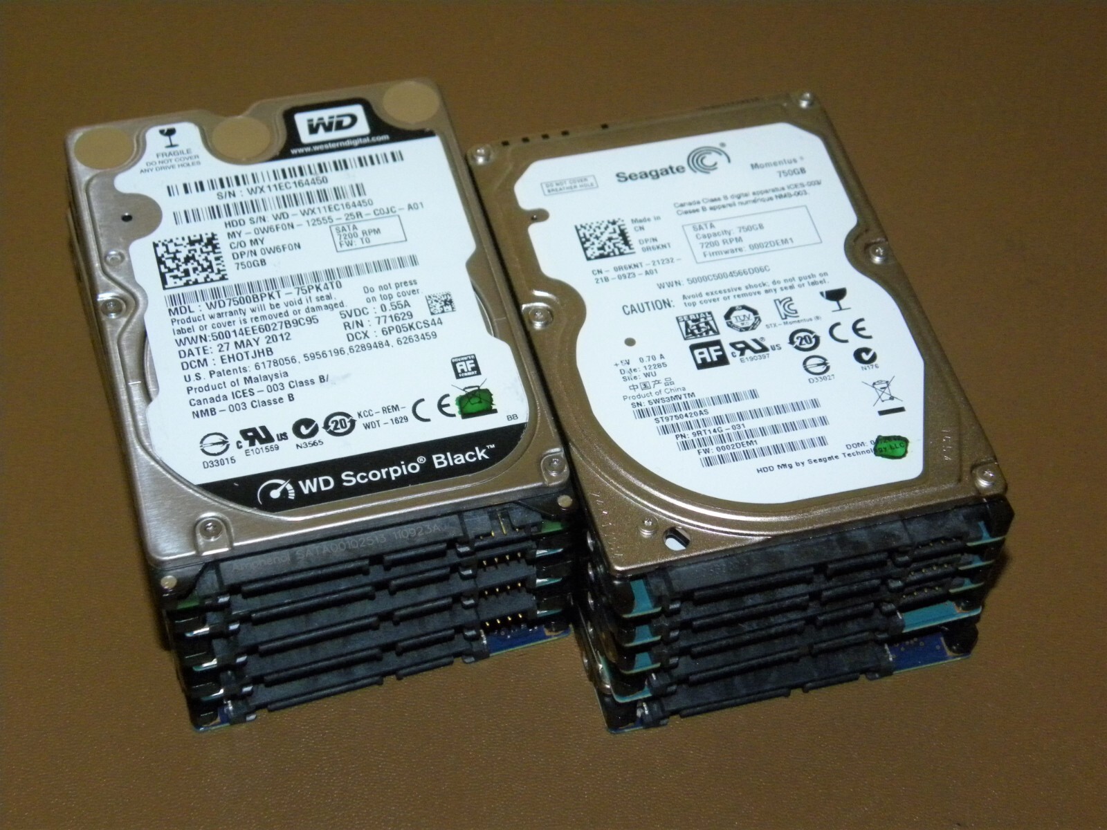 LOT (10) 750GB Mixed Brand / Model / Speed SATA 2.5″ Laptop Hard Drive
