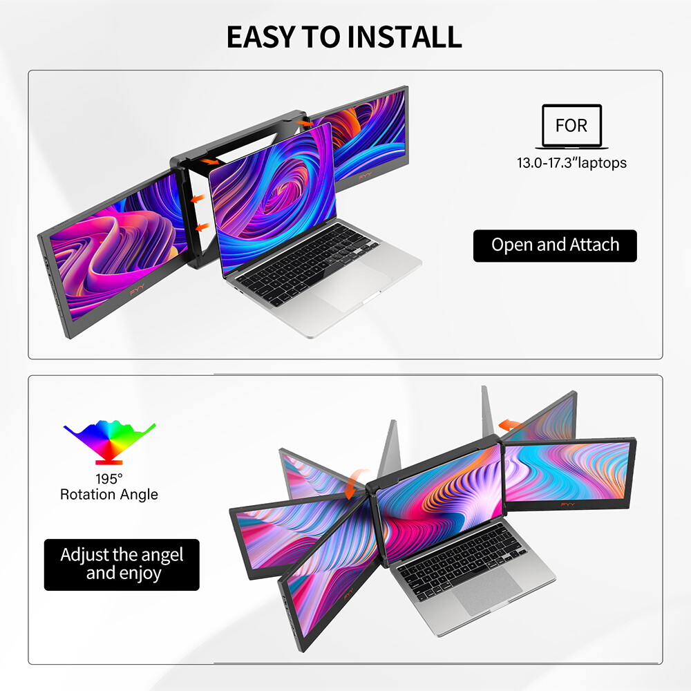 Tri-fold Portable Monitor IPS Dual Screen FHD Laptop External Display HDMI USB-C