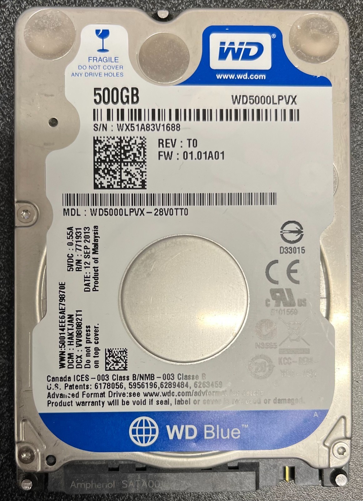 WESTERN DIGITAL WD5000LPVX 500GB 2.5″ SATA 5400RPM LAPTOP PC HD HARD DRIVE HDD