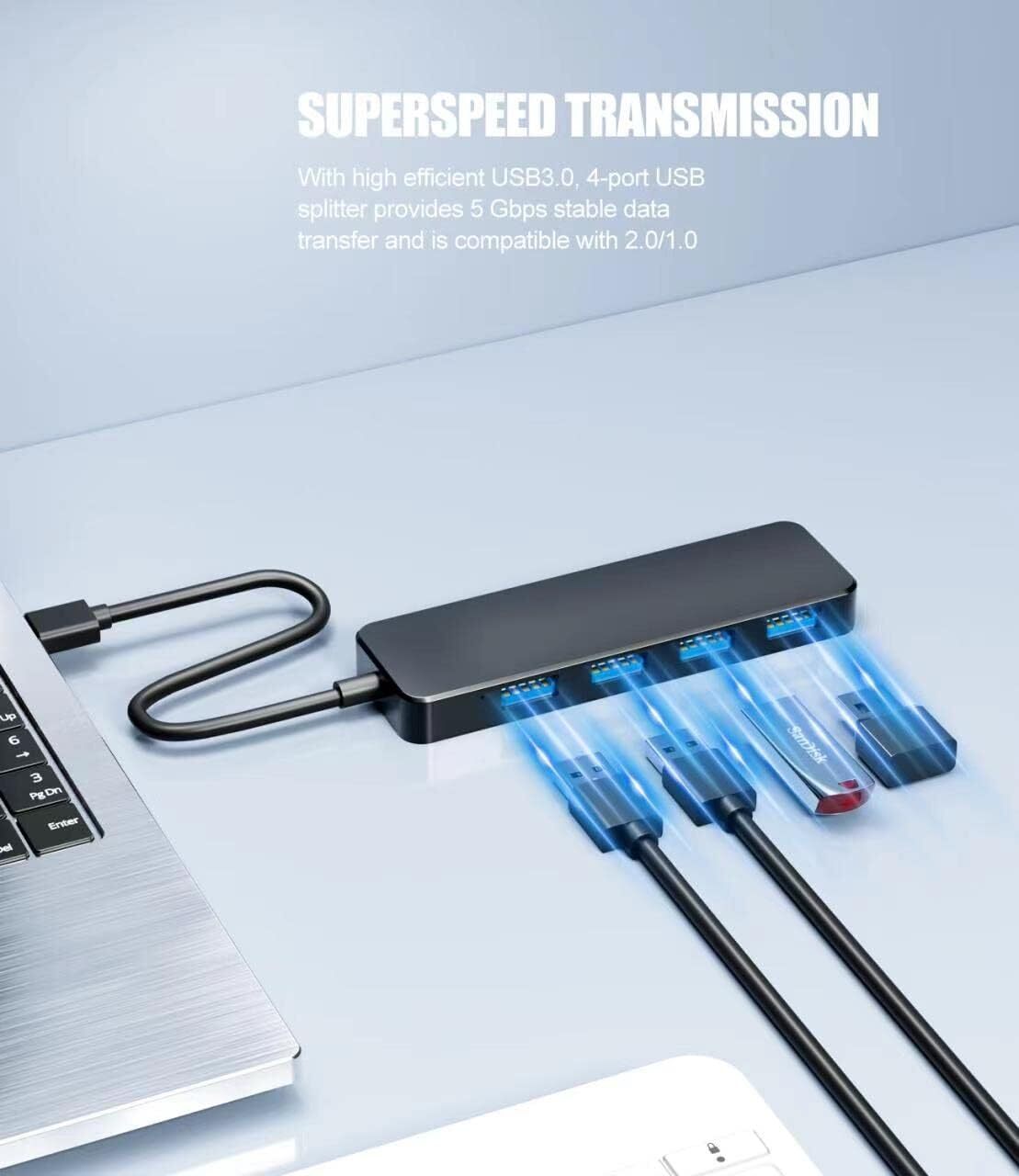 4 Port USB 3.0 Splitter Multi Adapter 5Gbps High Speed For PC Desktop Laptop LOT