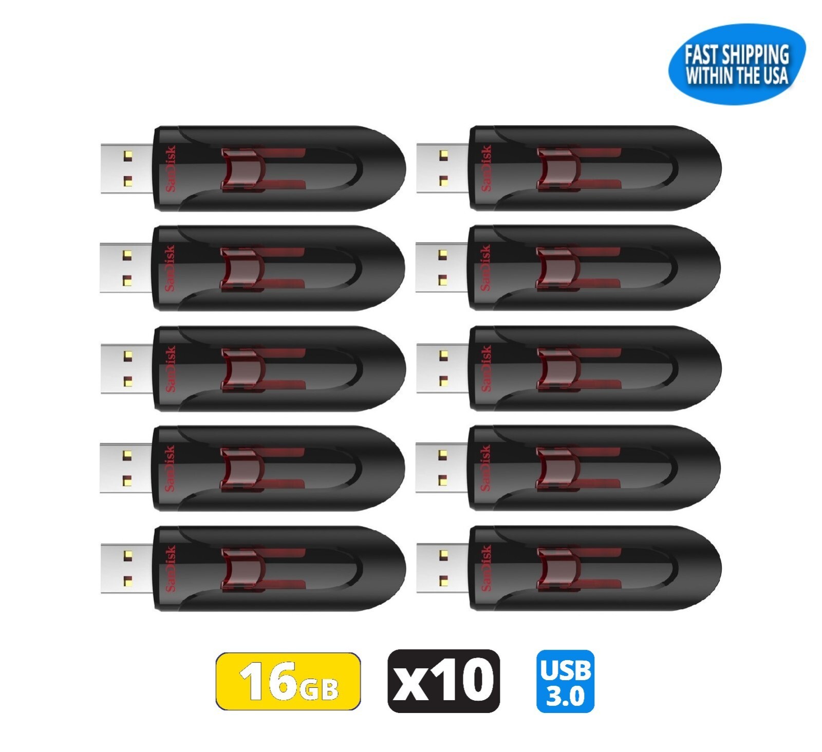 Sandisk Cruzer Glide 16GB 3.0 Flash Drive USB Thumb Drive (Pack of 10)