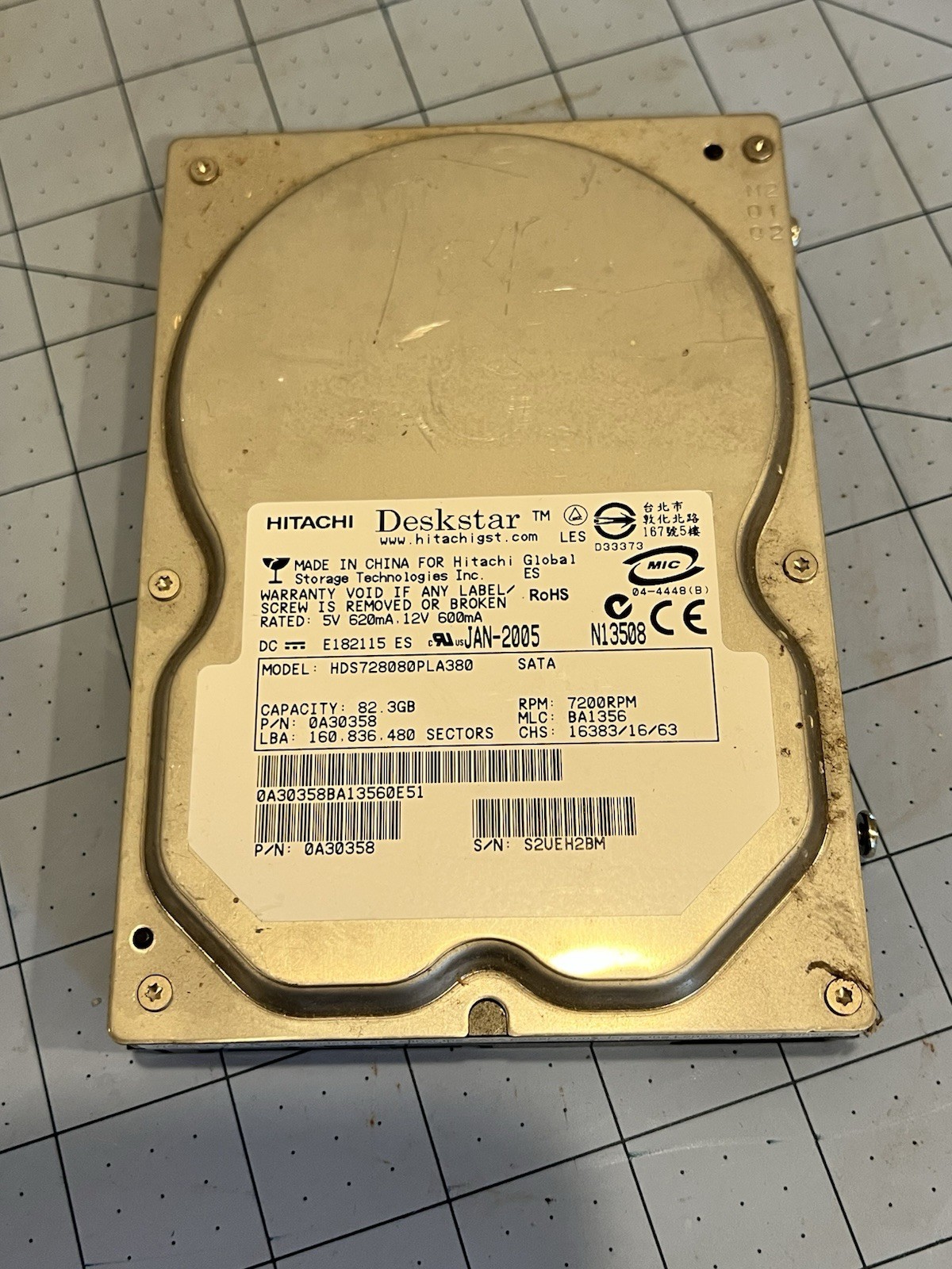 82.3GB SATA Hitachi Deskstar HDS728080PLA380 7200rpm 8MB 3.5″ Hard Drive Works