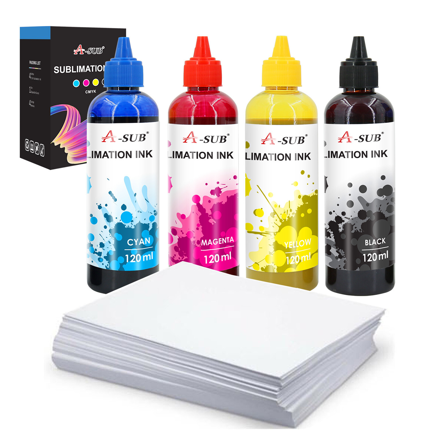 Bundle A-SUB Sublimation Ink + Sublimation Paper 8.5×11 + 2Roll Sublimation Tape