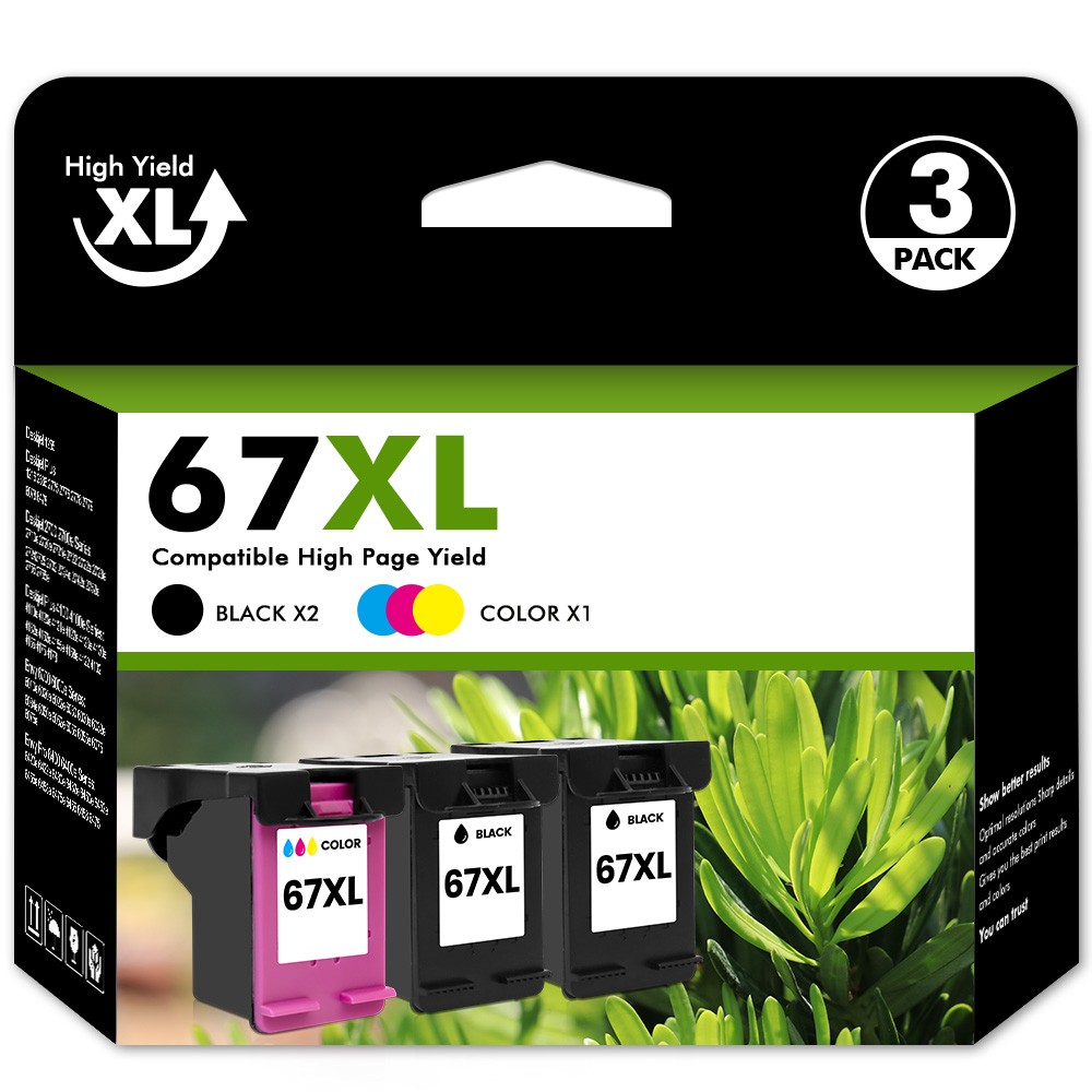 1-3PK 67-XL Ink 67XL Ink Black Color for HP Deskjet 2720 Plus 4122 4155e 4158e