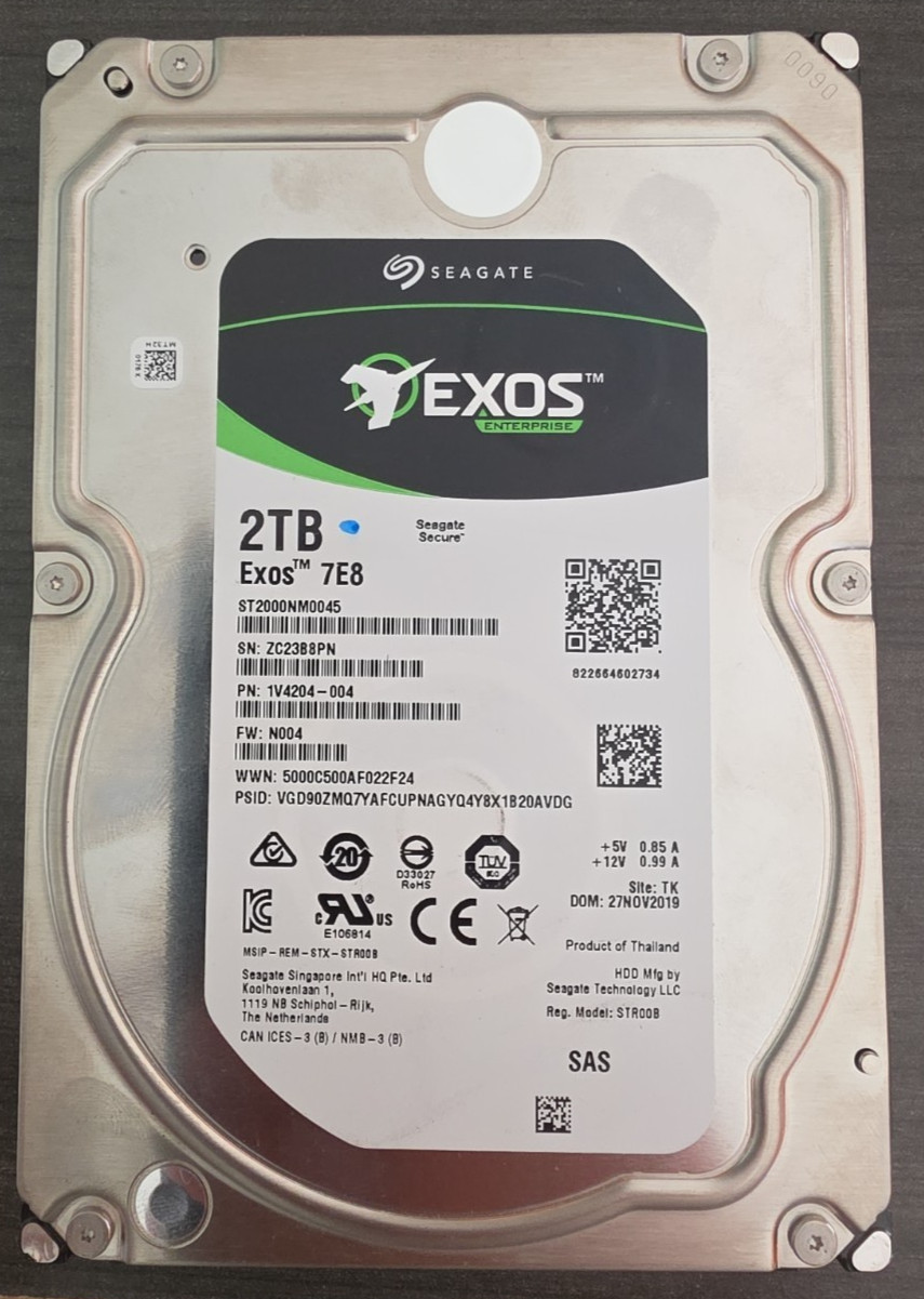 Seagate Enterprise Exo 2TB ST2000NM0045 7.2K 12Gbps SAS 3.5” HDD Hard Drive
