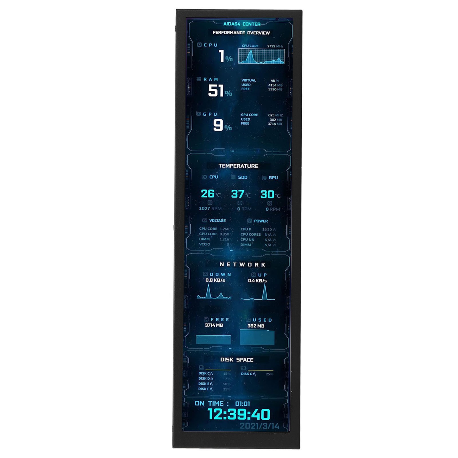 8.8 Inch IPS Display 1920×480 CPU GPU SSD Data Temperature Monitor Chassis HLTR